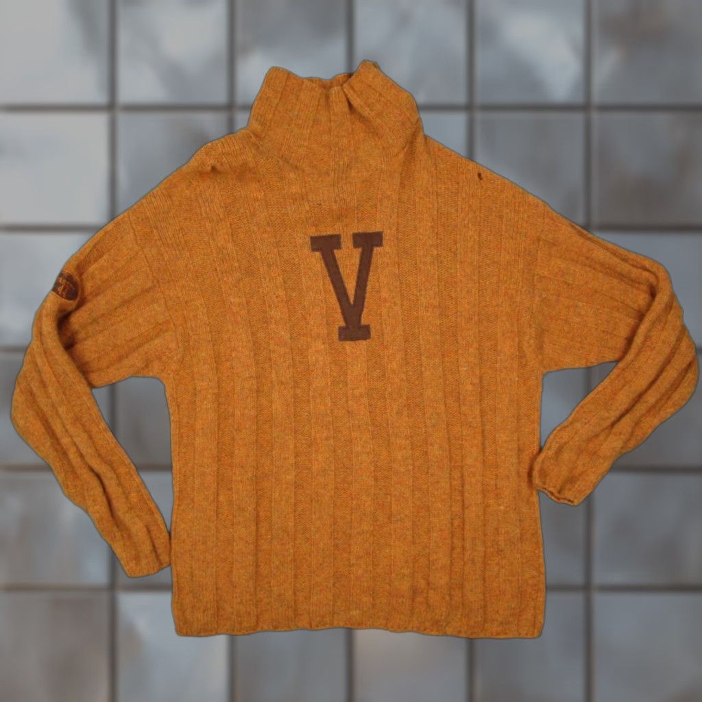 Vintage VINTAGE Varcity Sweater XL Brown Cable Knit Wool Turtleneck Pullover 90s Mens Size US XL / EU 56 / 4 - 1 Thumbnail