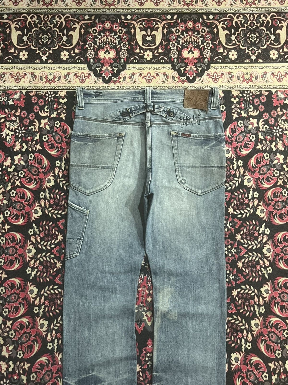 Le Grande Bleu (L.G.B.) Japanese Brand Bartack Cinch Back Whisker Blue Washed Jeans Size US 34 / EU 50 - 6 Thumbnail