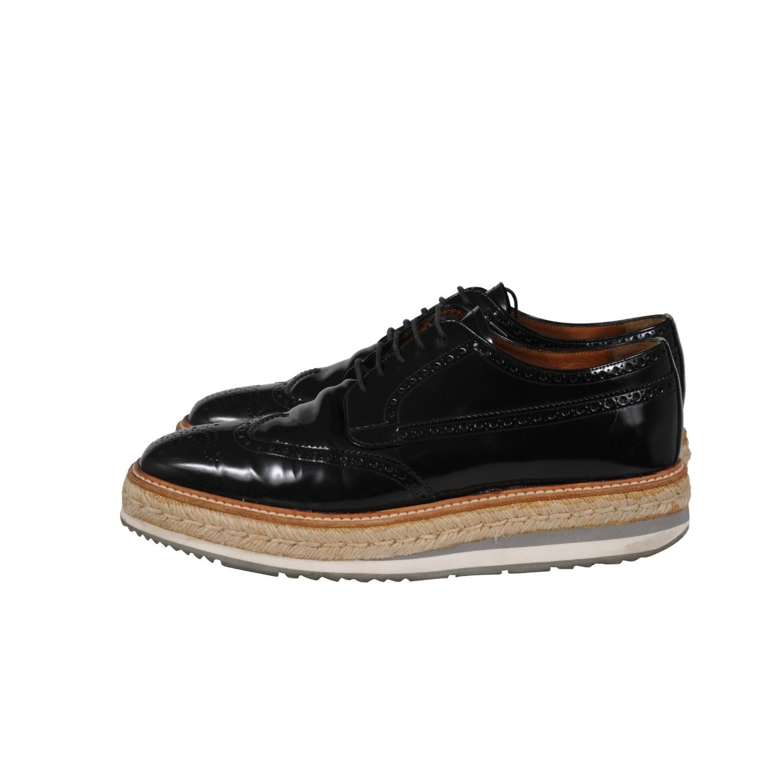 Prada Platform Brogue Black Leather Wingtip - 02481 Size US 8.5 / EU 41-42 - 6 Thumbnail