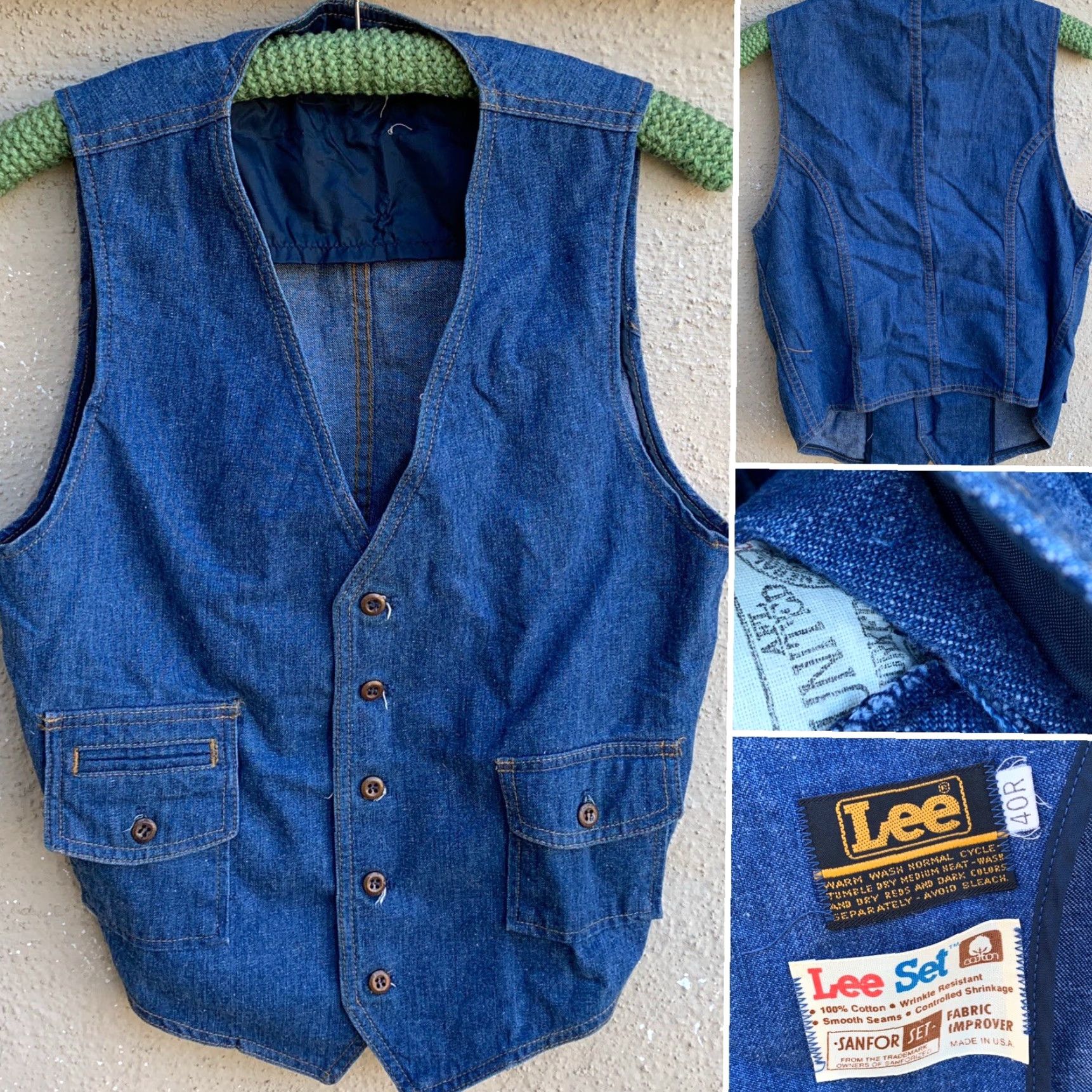 Lee VINTAGE Lee Vest Lee Jeans Denim Lee Set Sanforset 40R Union Made Cowboy Hippy Lee Blue 40R Mens Size US 40 / EU 56 - 4 Thumbnail
