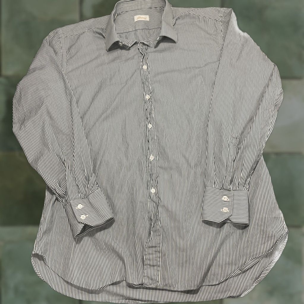 Brioni Brioni Men’s Shirt Extra Large Green/White Stripe Italy 100% Cotton Size 46R - 1 Thumbnail
