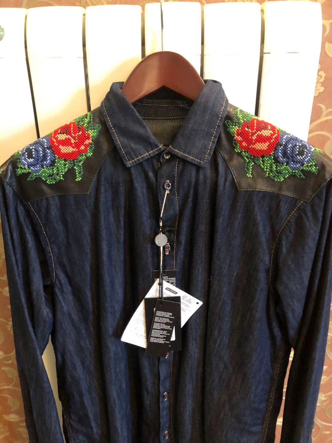 Dsquared2 Dsquared2 Embroidered Leather-Paneled Denim Shirt 48 Size US M / EU 48-50 / 2 - 1 Thumbnail