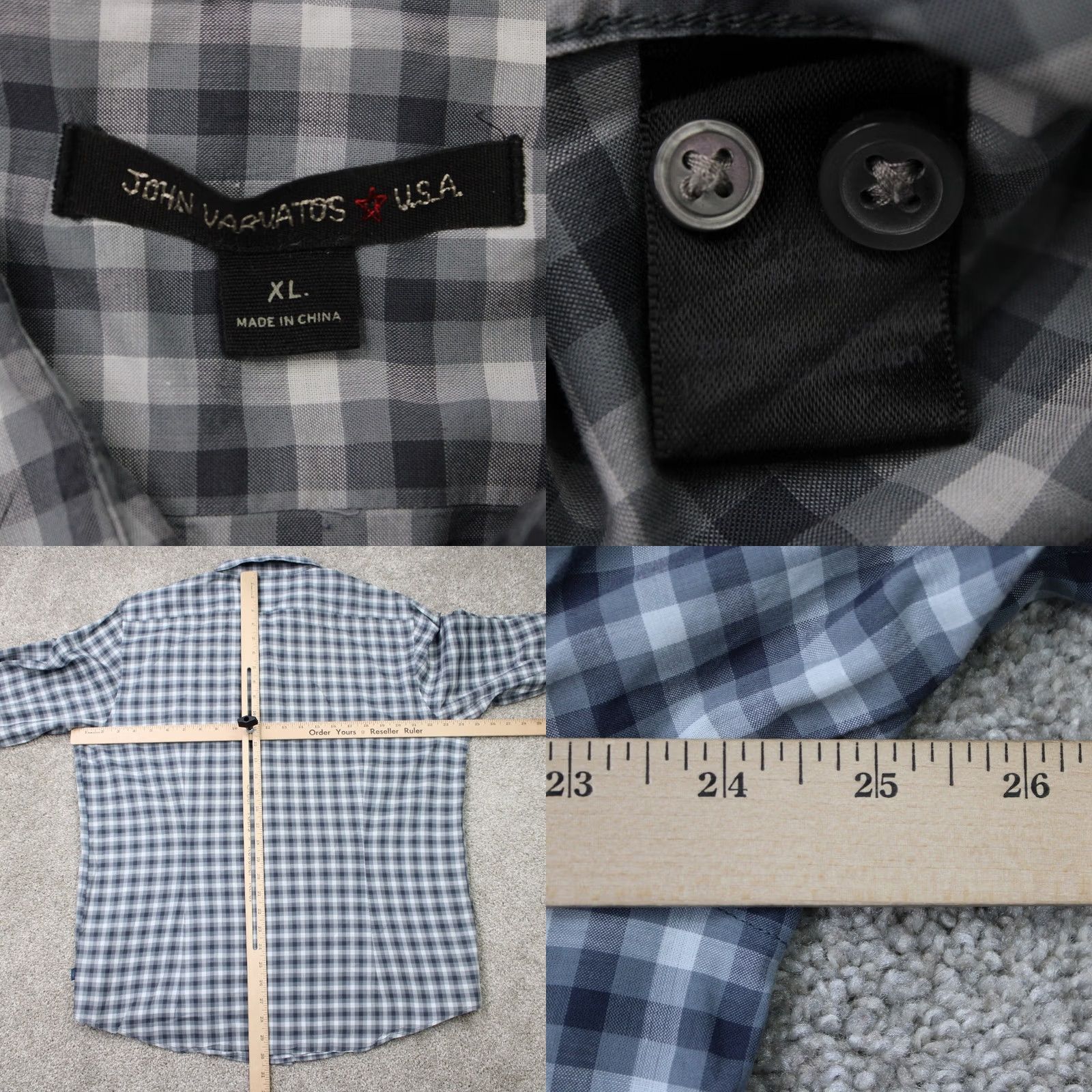 John Varvatos John Varvatos Shirt Men XL Gray Plaid Button-Down Collared 100% Cotton L/S Regular Size US XL / EU 56 / 4 - 8 Thumbnail