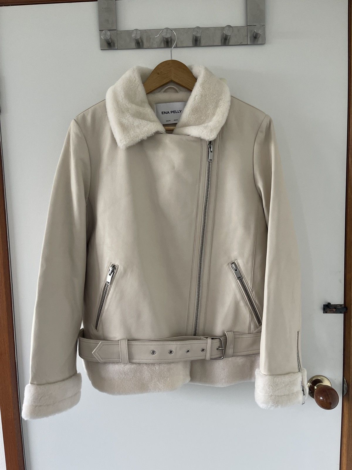 Other Leather Shearling Aviator Bomber Jacket in White/Ivory US 6 Size M / US 6-8 / IT 42-44 - 5 Thumbnail