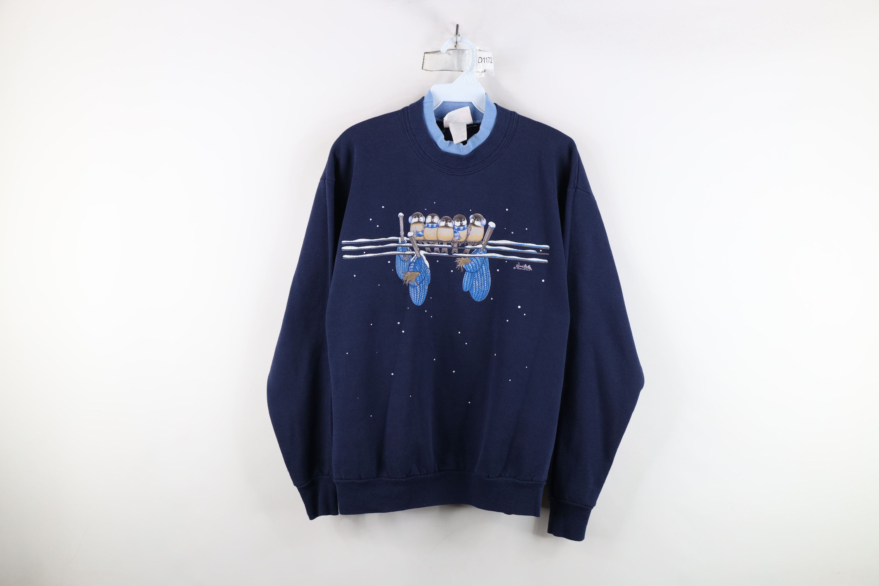 Vintage Vintage 90s Streetwear Christmas Snow Birds Sweatshirt Blue Size M / US 6-8 / IT 42-44 - 1 Thumbnail