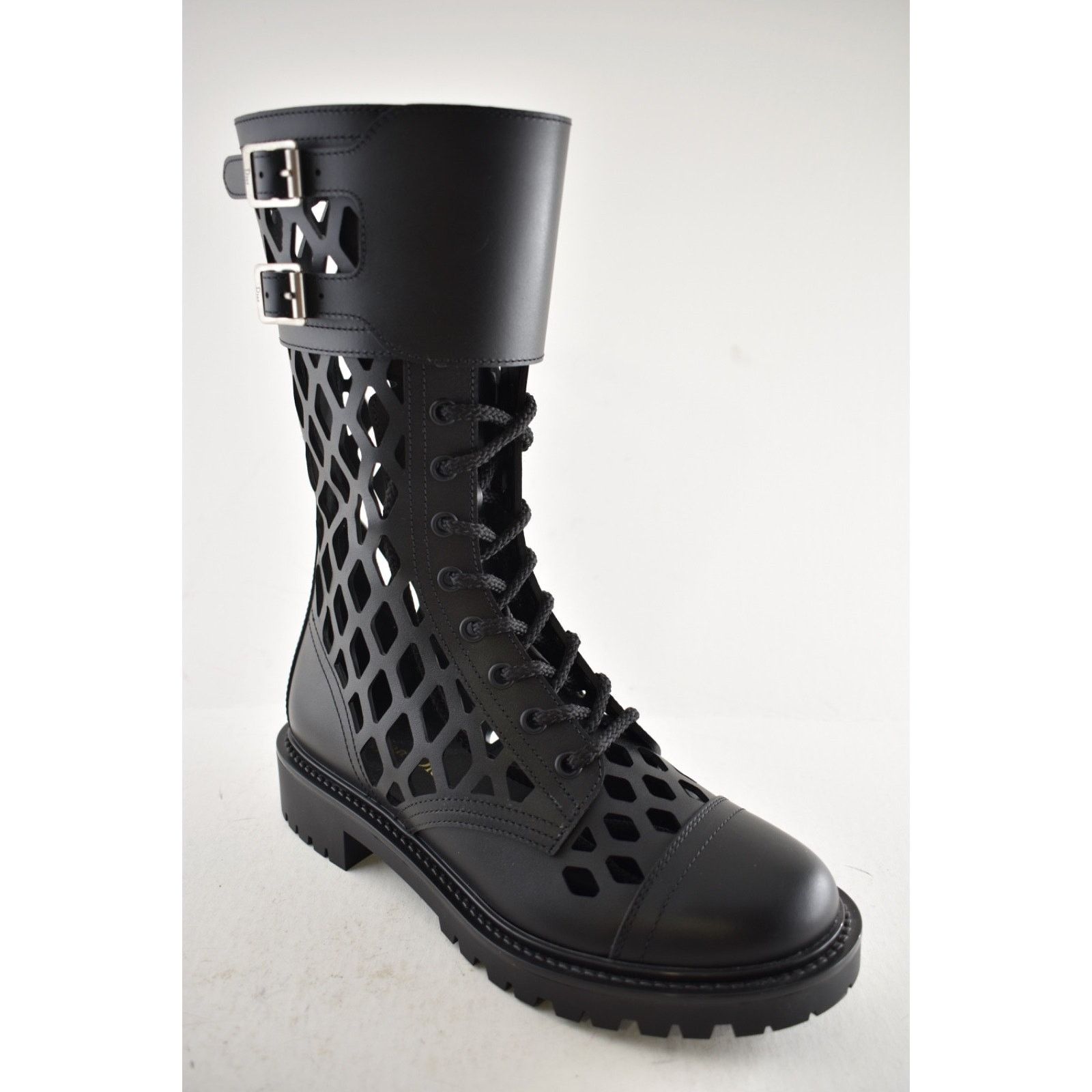 Dior Dior D-Trap Black Leather Cut Out Military Combat Lace Up Size US 6 / IT 36 - 4 Thumbnail