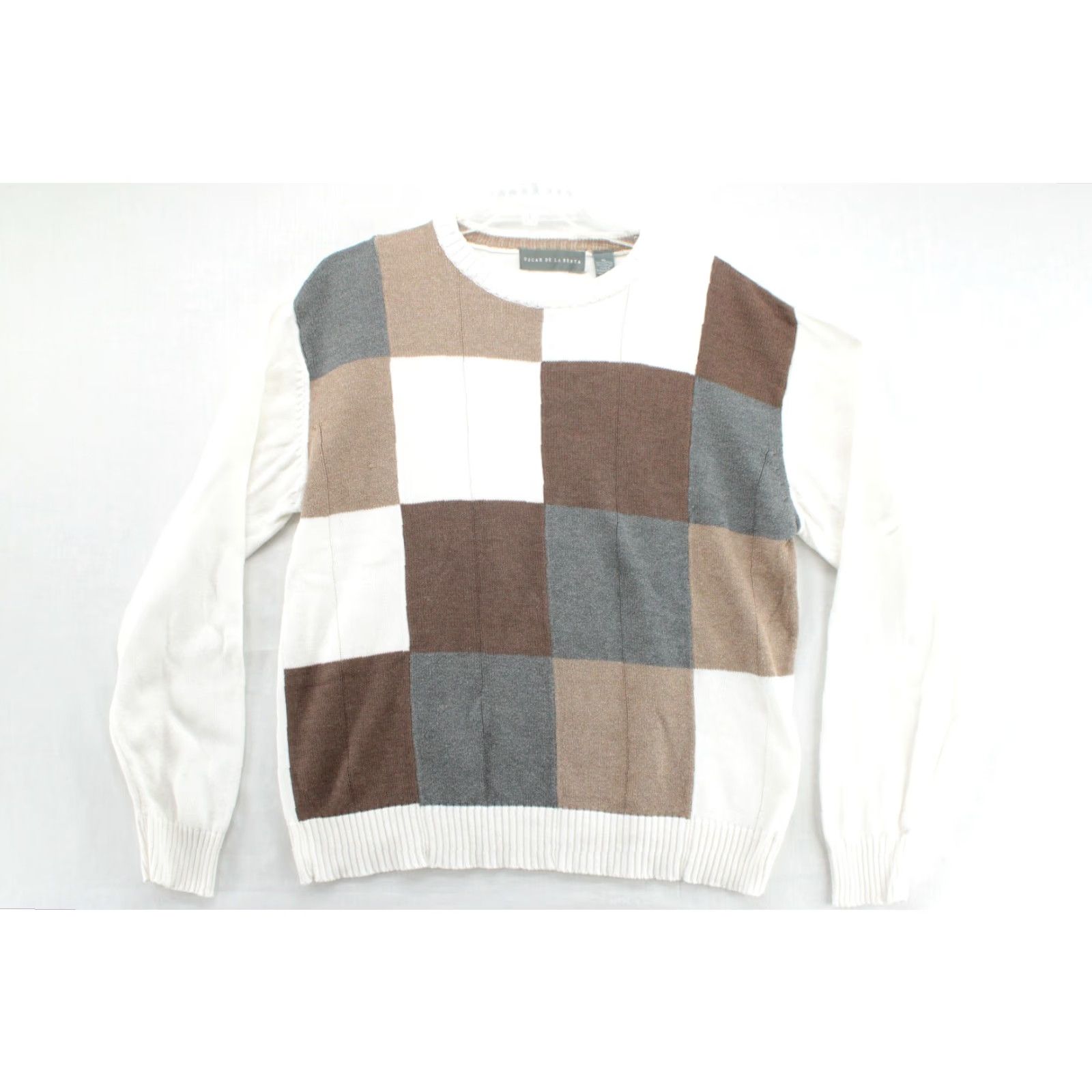 Oscar De La Renta Oscar de la Renta Sweater XL Patchwork Check Preppy Brown Beige Gray Pullover Knit Men's Size US XL / EU 56 / 4 - 5 Thumbnail