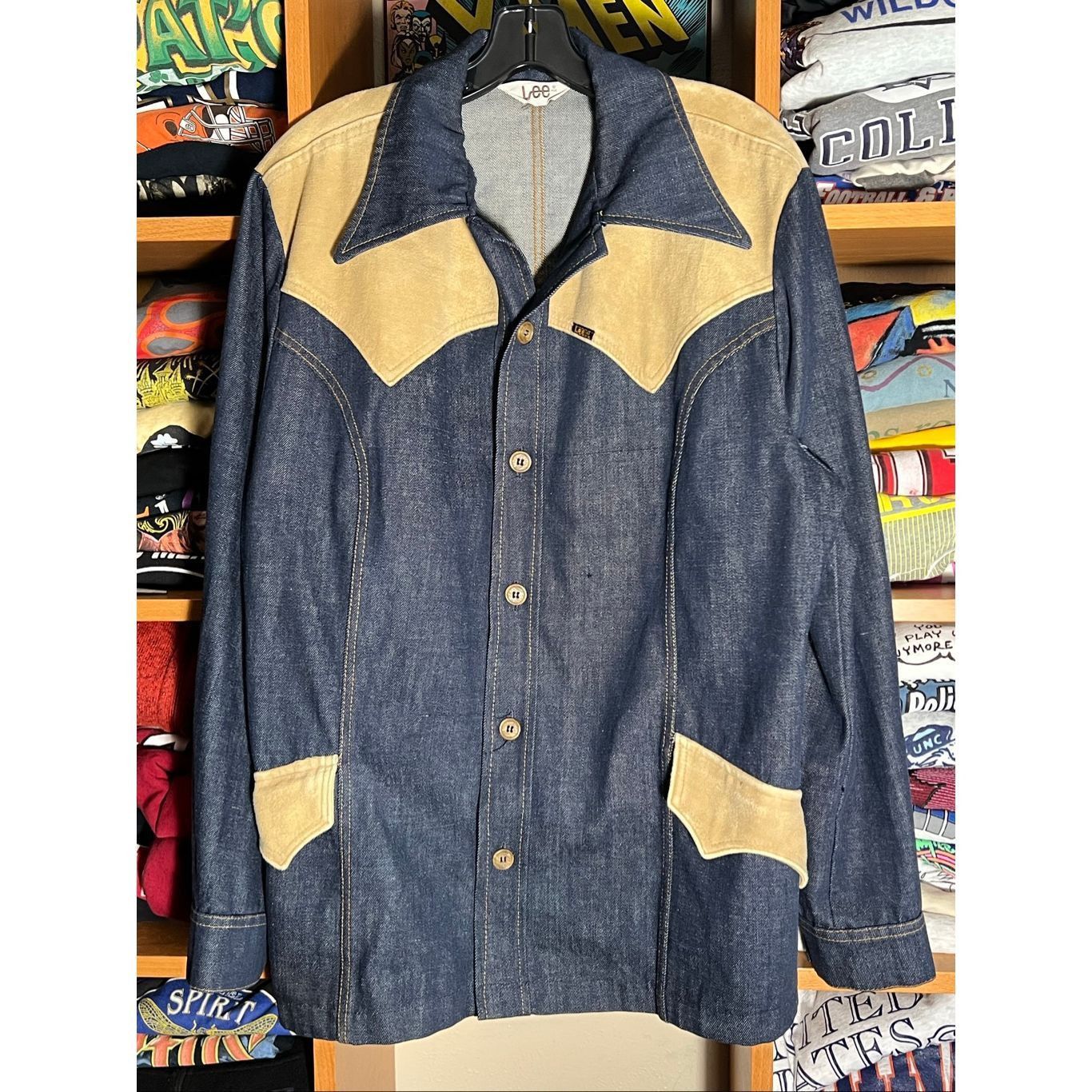 Vtg Men’s 70s Lee Blue Denim Suit Jacket Blazer Western Disc