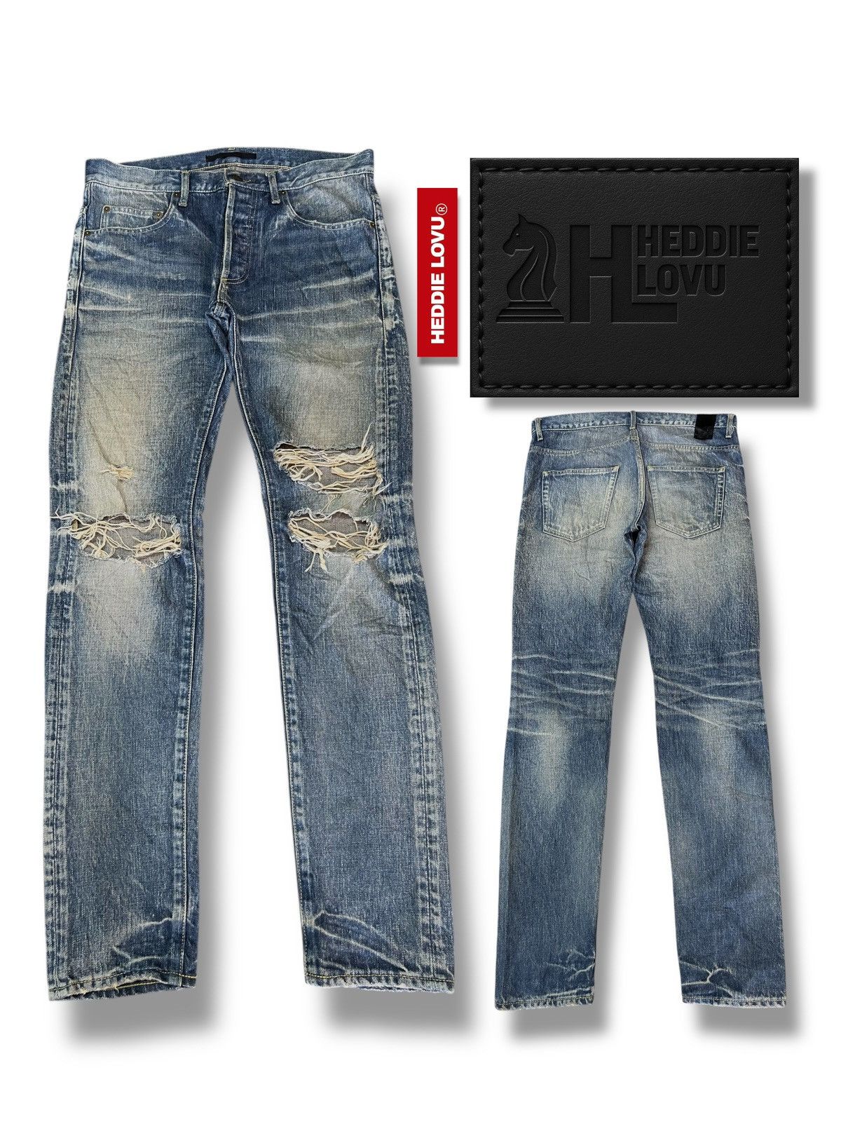 Japanese Brand Vintage HL Heddie Lovu Over Distressed Mad Punk Skinny Jeans Size US 33 - 1 Thumbnail