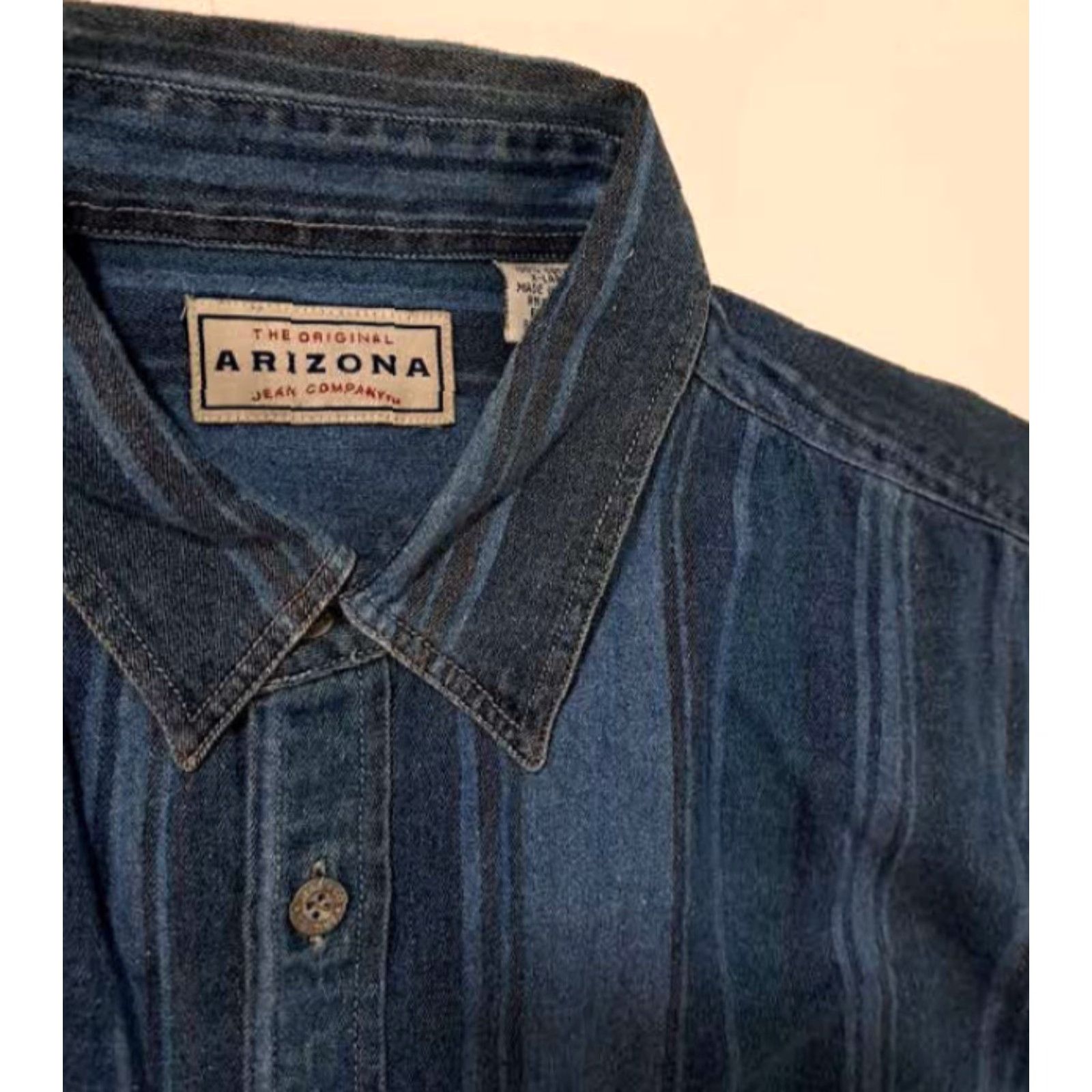 Vintage VINTAGE Arizona Shirt Button-Up Striped Cotton Blue XL Men Regular Long Sleeve Canvas Size US XL / EU 56 / 4 - 2 Thumbnail
