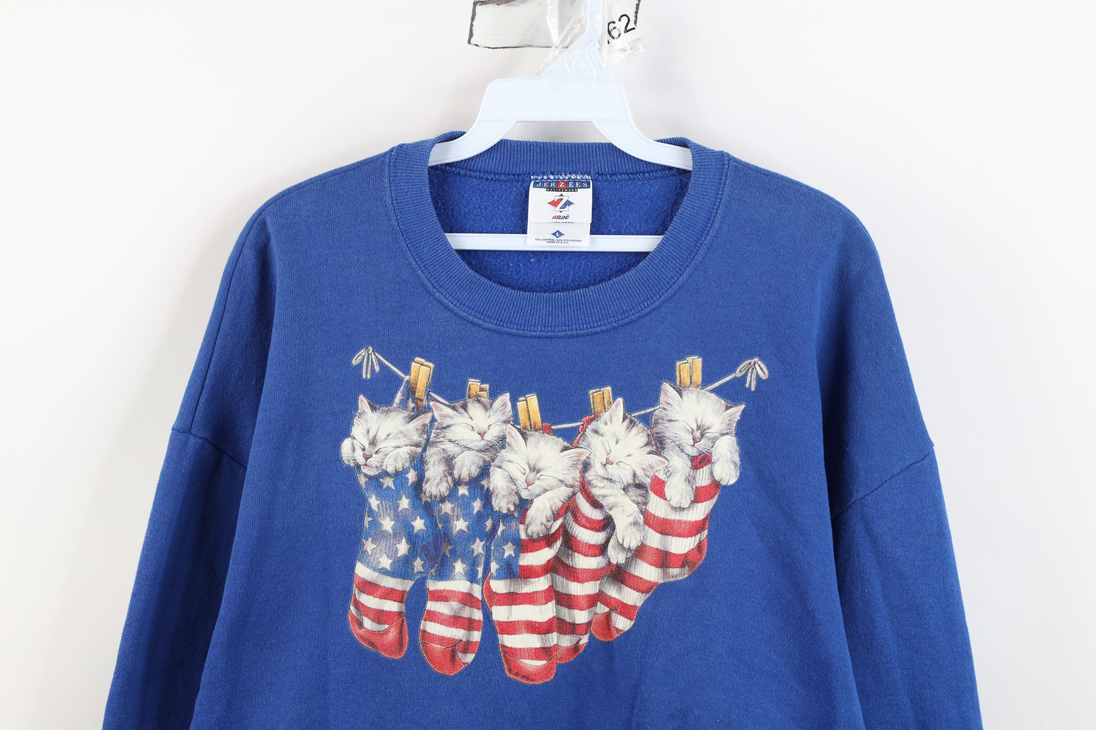 Vintage Vintage 90s Cat Kitten Flag Stockings Crewneck Sweatshirt Size L / US 10 / IT 46 - 2 Thumbnail