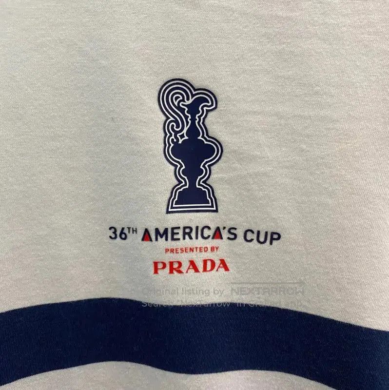 Prada Men's White T-Shirt with Stripes.