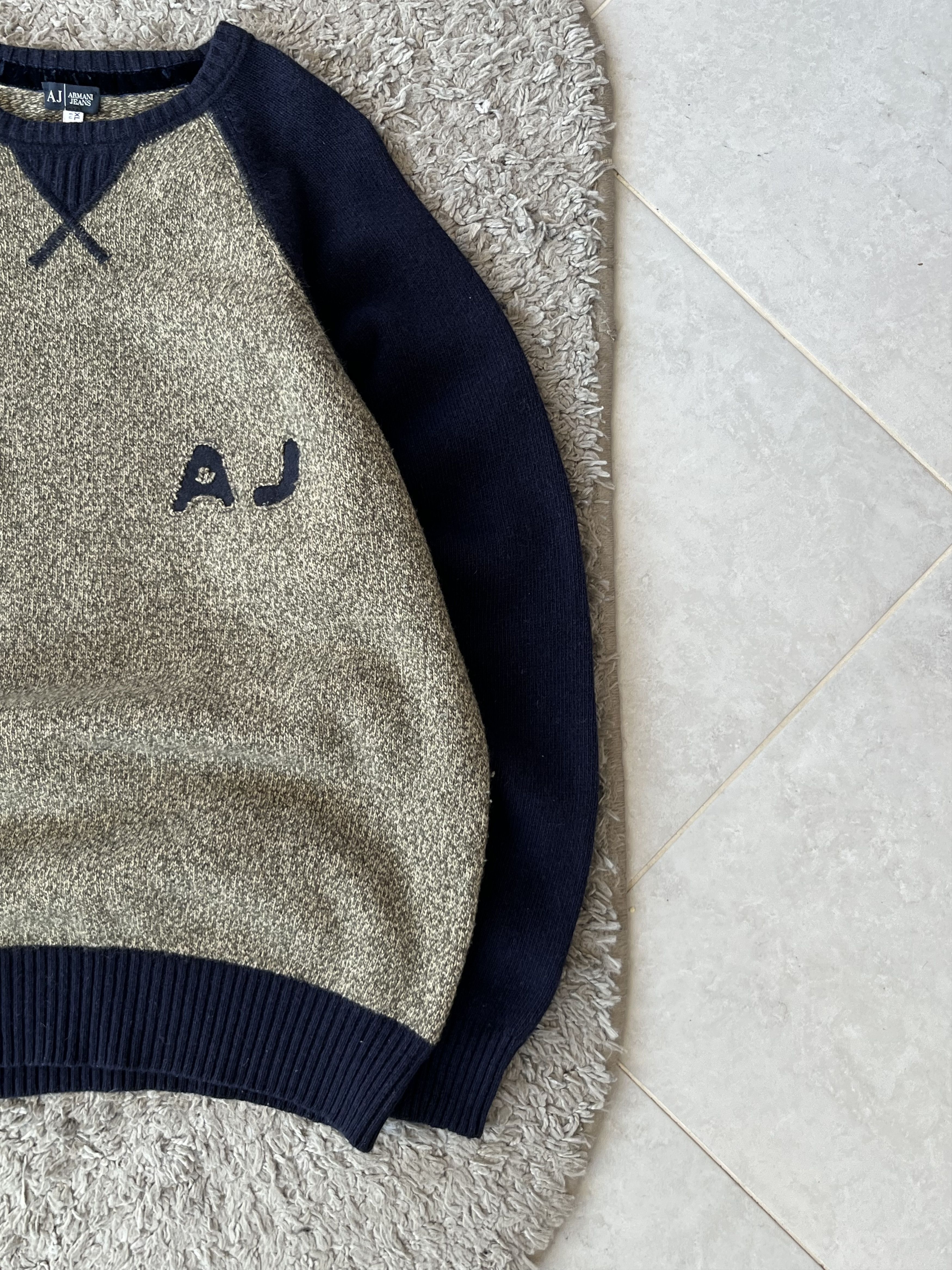 Giorgio Armani Vintage Armani Jeans Beige & Navy 00S Wool Knit Jumper Size US XL / EU 56 / 4 - 4 Thumbnail