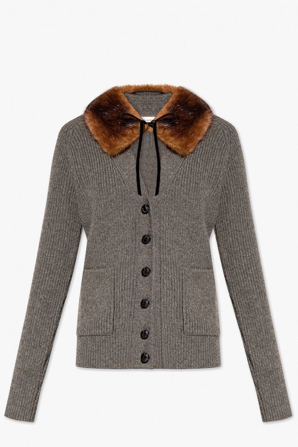 Saint Laurent Paris o1s1wg111224 Faux Fur Collar Cardigan in Grey Size L / US 10 / IT 46 - 1 Thumbnail