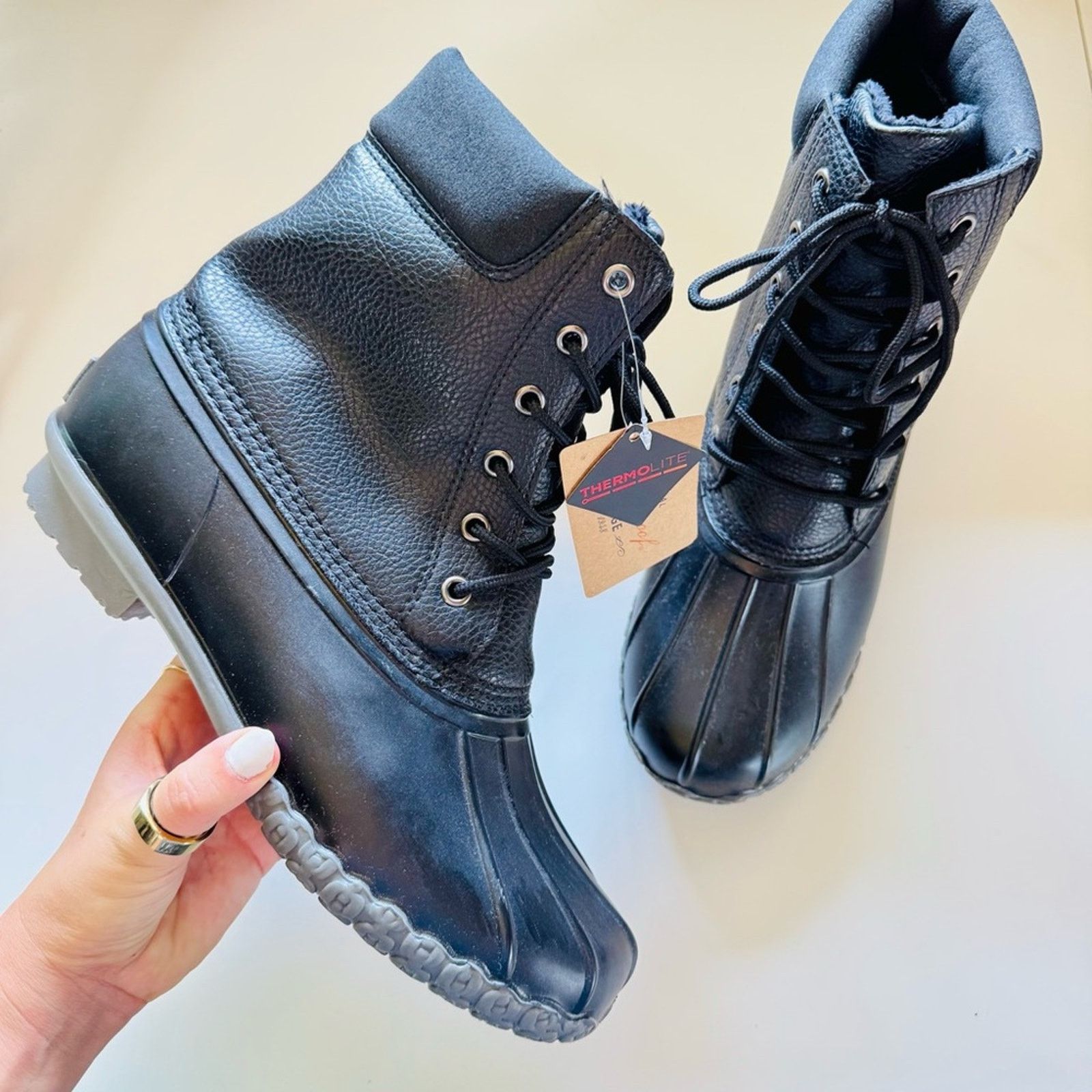 Weatherproof WEATHERPROOF Black Leather Rubber Snow Rain Ankle Boots Shoe Size US 9.5 / IT 39.5 - 5 Thumbnail