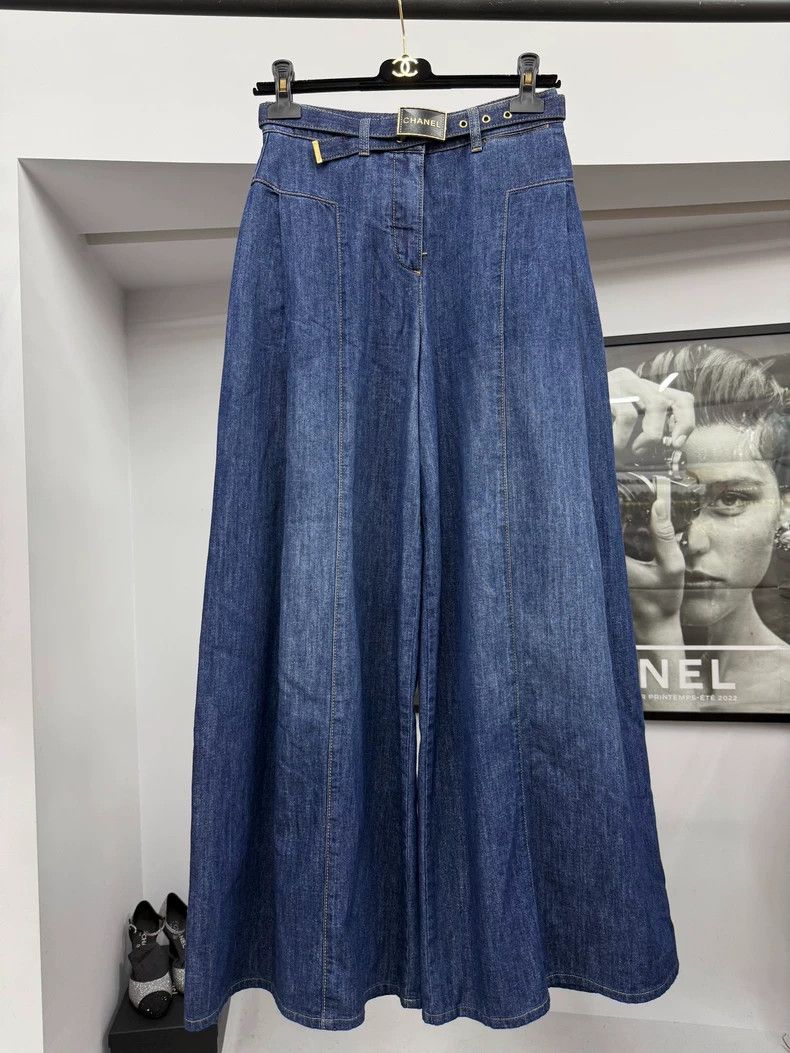 Chanel Chanel Blue Shimmer Wide-Leg Jeans Size US 34 / EU 50 - 1 Thumbnail