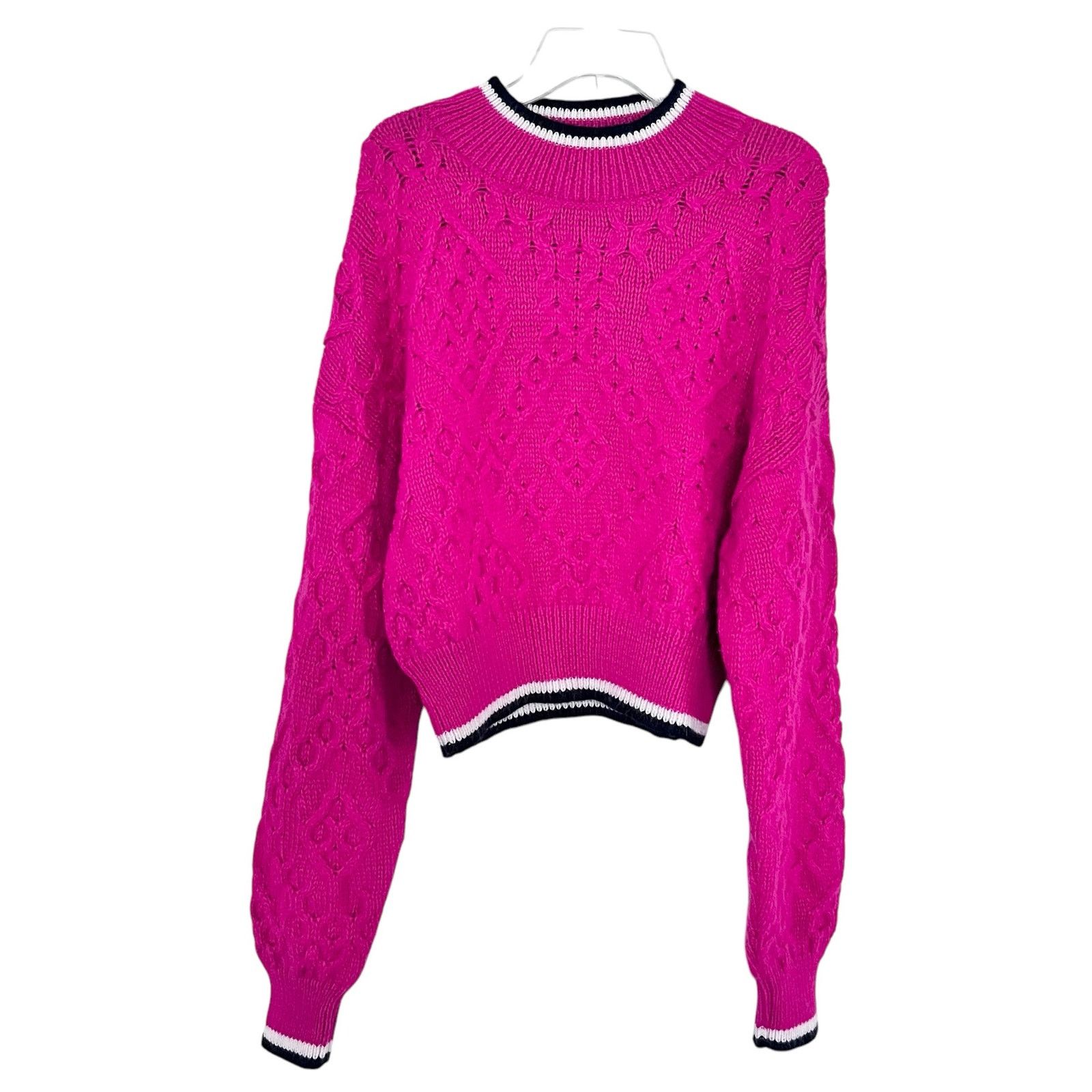 MOTHER Mother The Mock Neck Pink Cable Knit Cropped Jumper Sweater Size M / US 6-8 / IT 42-44 - 2 Thumbnail
