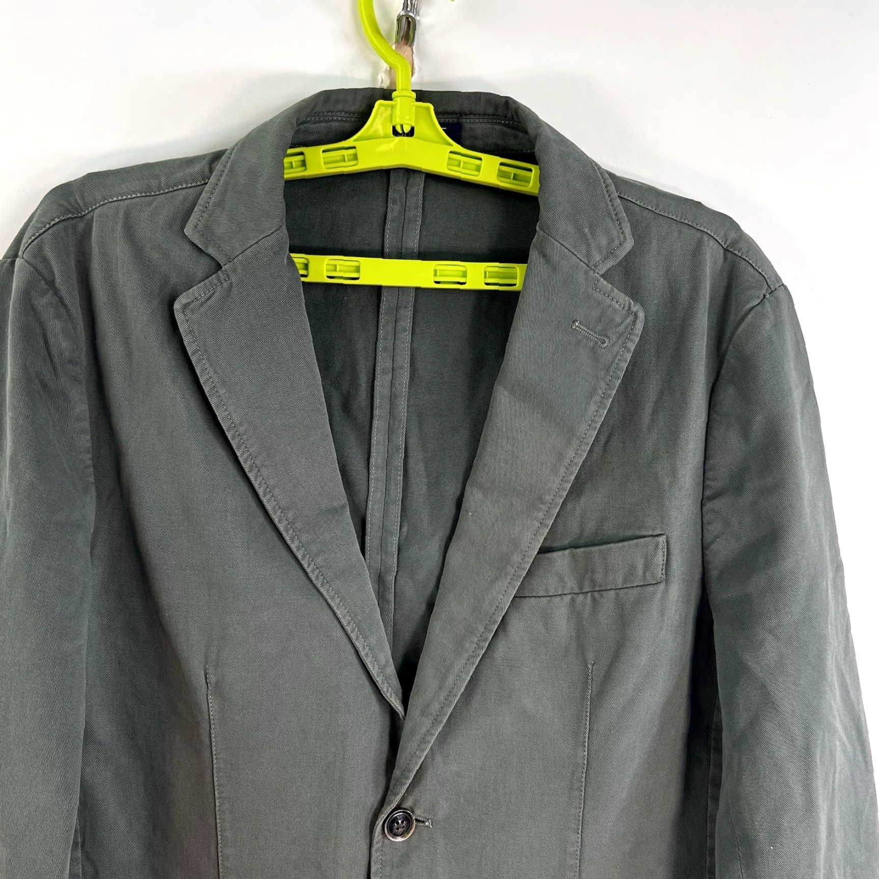 Olive Hugh & Crye Cotton Blazer Mens XL Olive Green Blazer Shirt Jacket +Denim+Notch Lapel Two-Button 46 Chest Regular Fit Vintage: No Size 46R - 5 Thumbnail