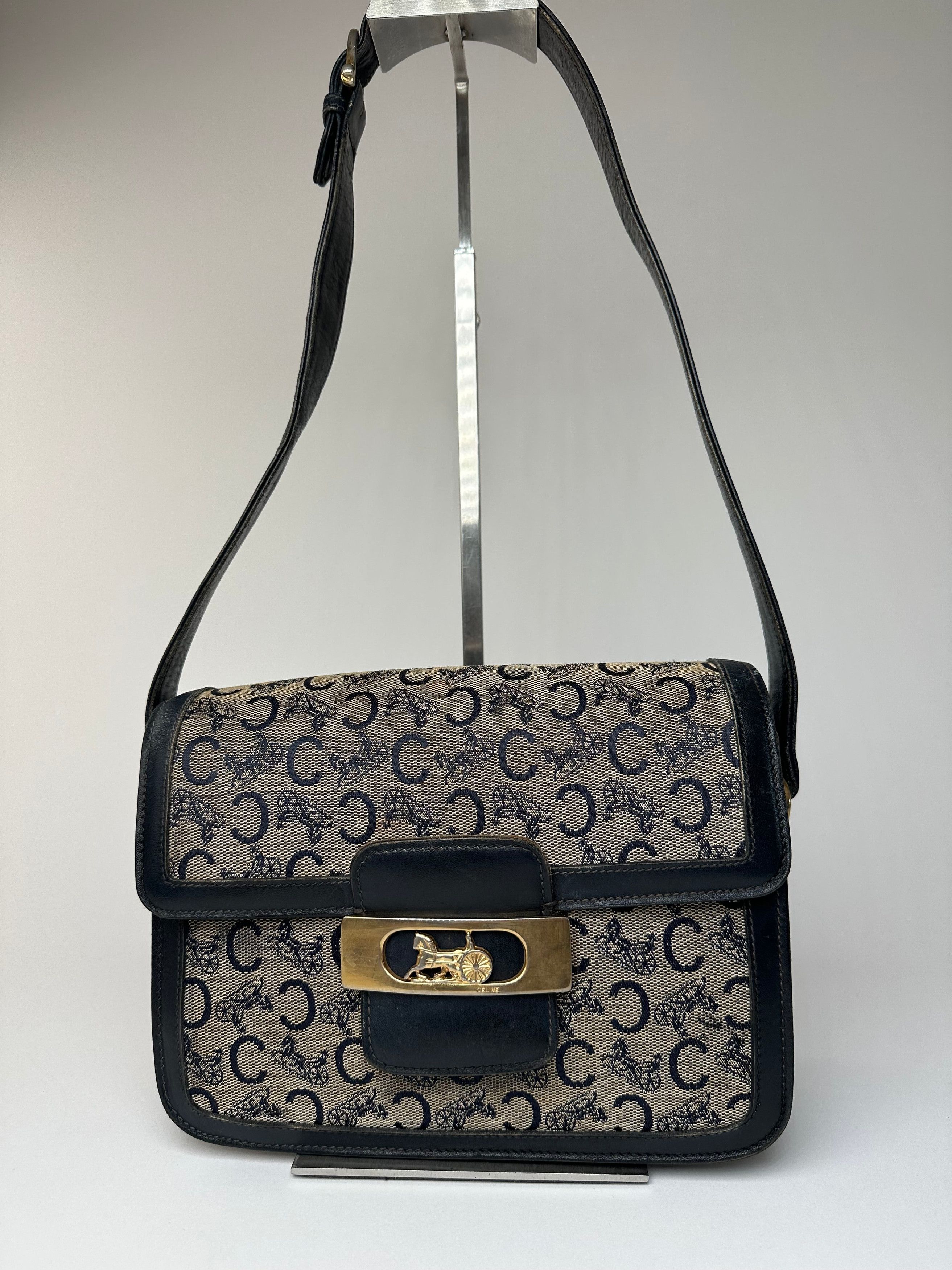 Celine Vintage Paris Canvas Leather Multiway Bag Grey Navy Black Size ONE SIZE - 1 Thumbnail
