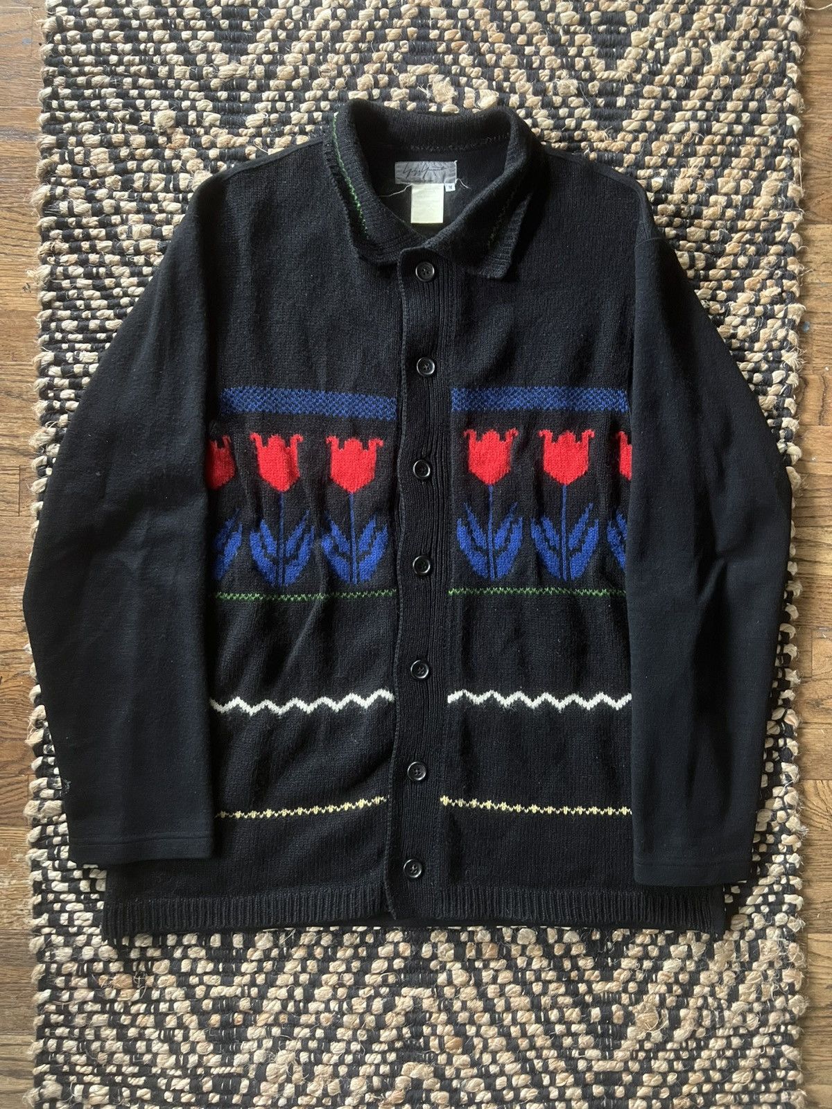 Yohji Yamamoto Yohji Yamamoto Pour Homme AW95 Black Tulip Knit Cardigan Size US M / EU 48-50 / 2 - 1 Thumbnail