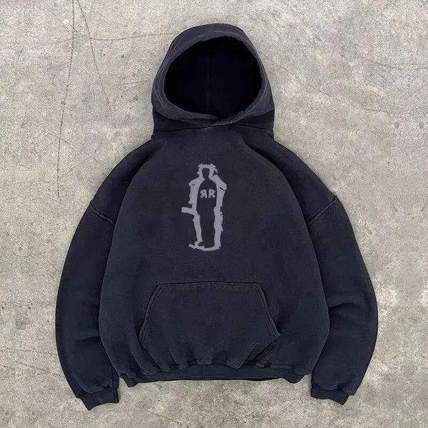 Japanese Brand Chi Black washed retro street fashion print hoodie y2k Size US L / EU 52-54 / 3 - 5 Thumbnail