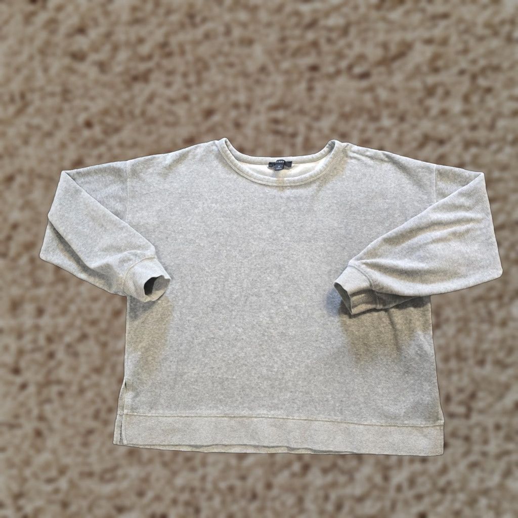 J.Crew J.CREW Top Womens Size S Gray Velour Crew Neck Long Sleeve Pullover Casual Blouse Shirt Lightweight Stretch Regular Men/Women: Womens Size S / US 4 / IT 40 - 1 Thumbnail