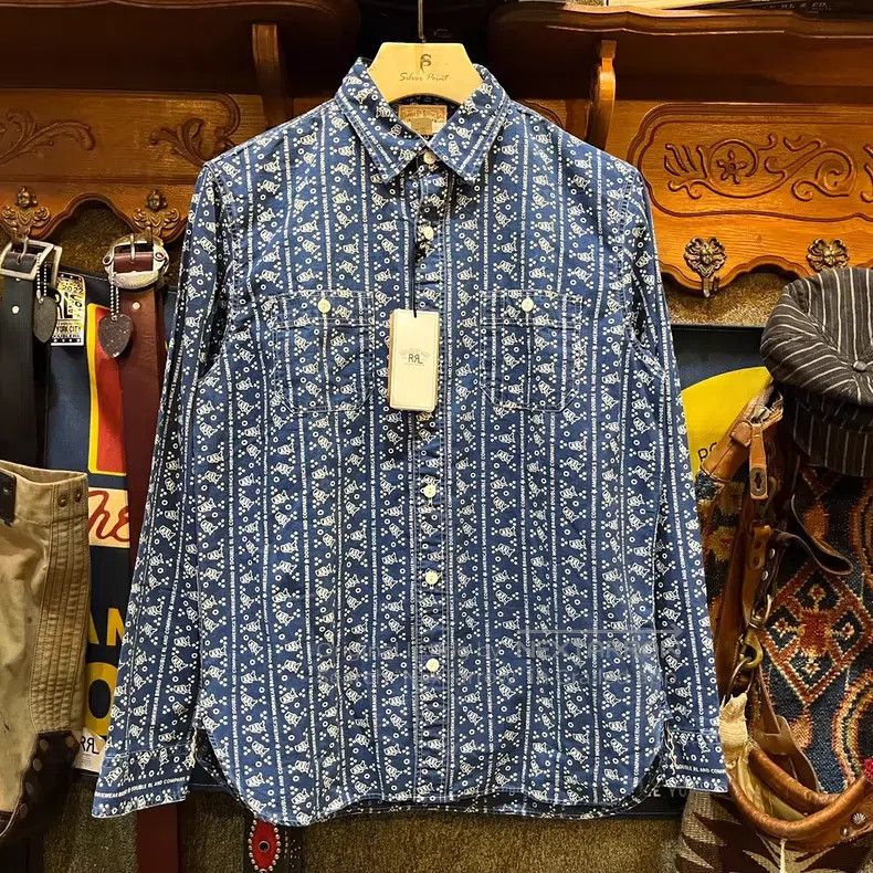 RRL Ralph Lauren RRL Ralph Lauren Blue-dyed printed logo shirt Size US M / EU 48-50 / 2 - 1 Thumbnail