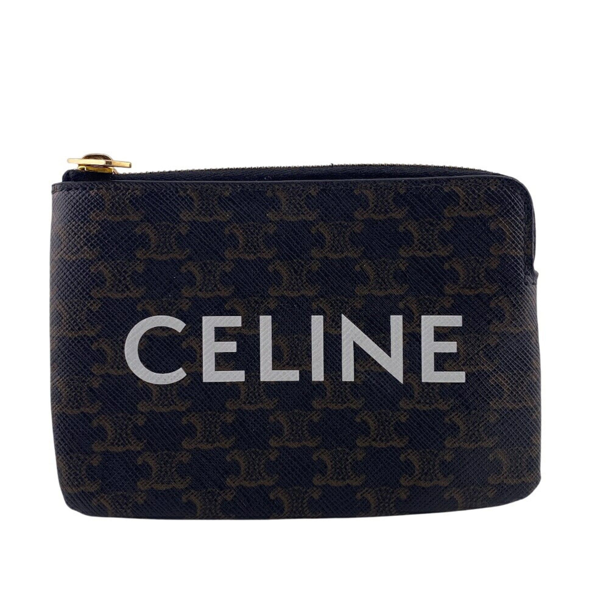 Celine CELINE Triomphe Coin Purse, Card Holder, Wallet, Brown Size ONE SIZE - 1 Thumbnail