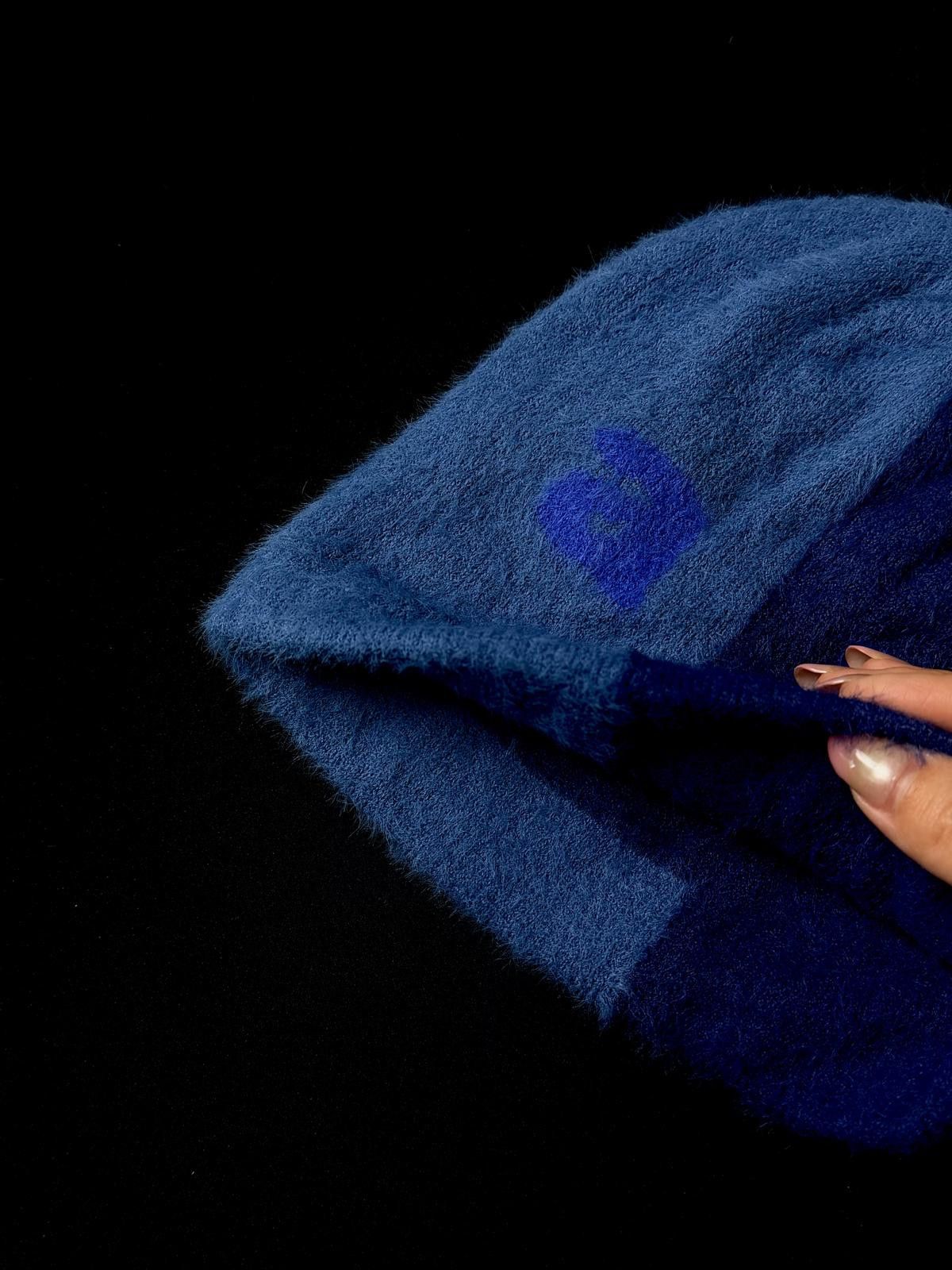 Japanese Brand b.Eautiful Split Mohair Deep Blue No Cuff Knit Beanie Hat OS Size ONE SIZE - 5 Thumbnail