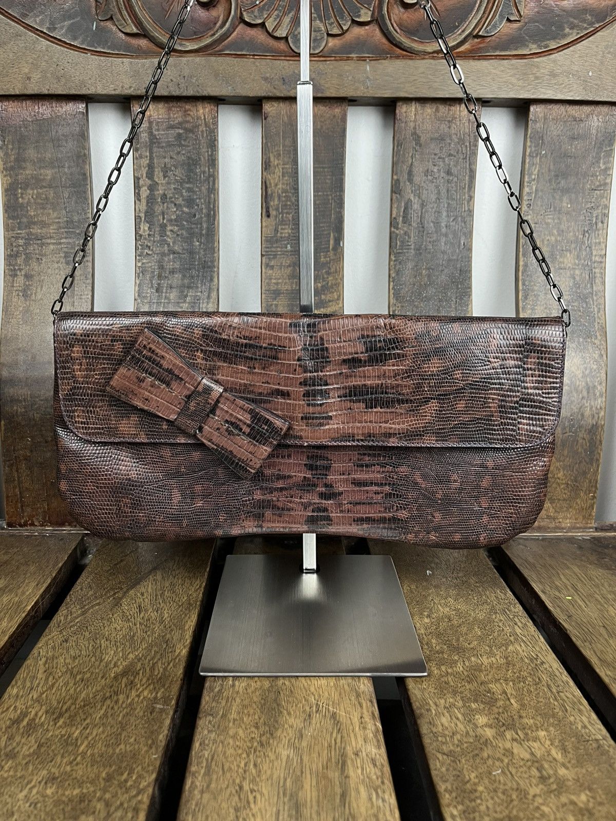 Miu Miu Miu Miu S/S1999 Lizard-Skin Embossed Chain Shoulder Bag Size ONE SIZE - 2 Thumbnail