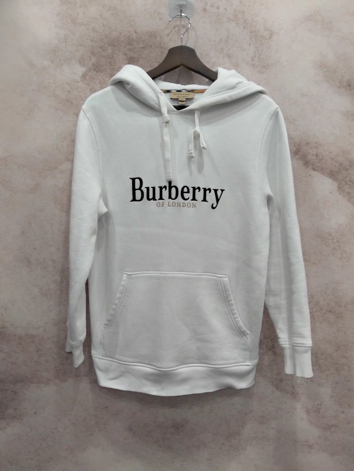 Burberry white logo embroidered hoodie women's XS