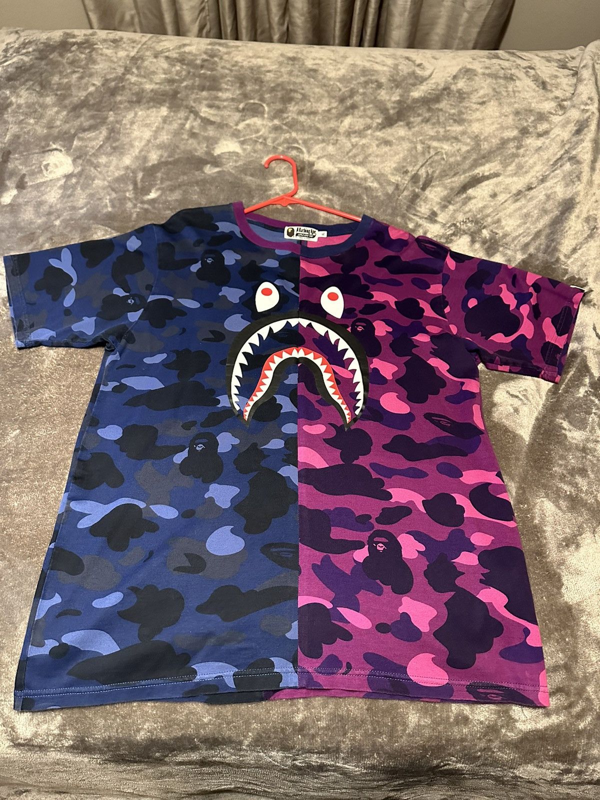 Color Camo Half Shark Tee Tops