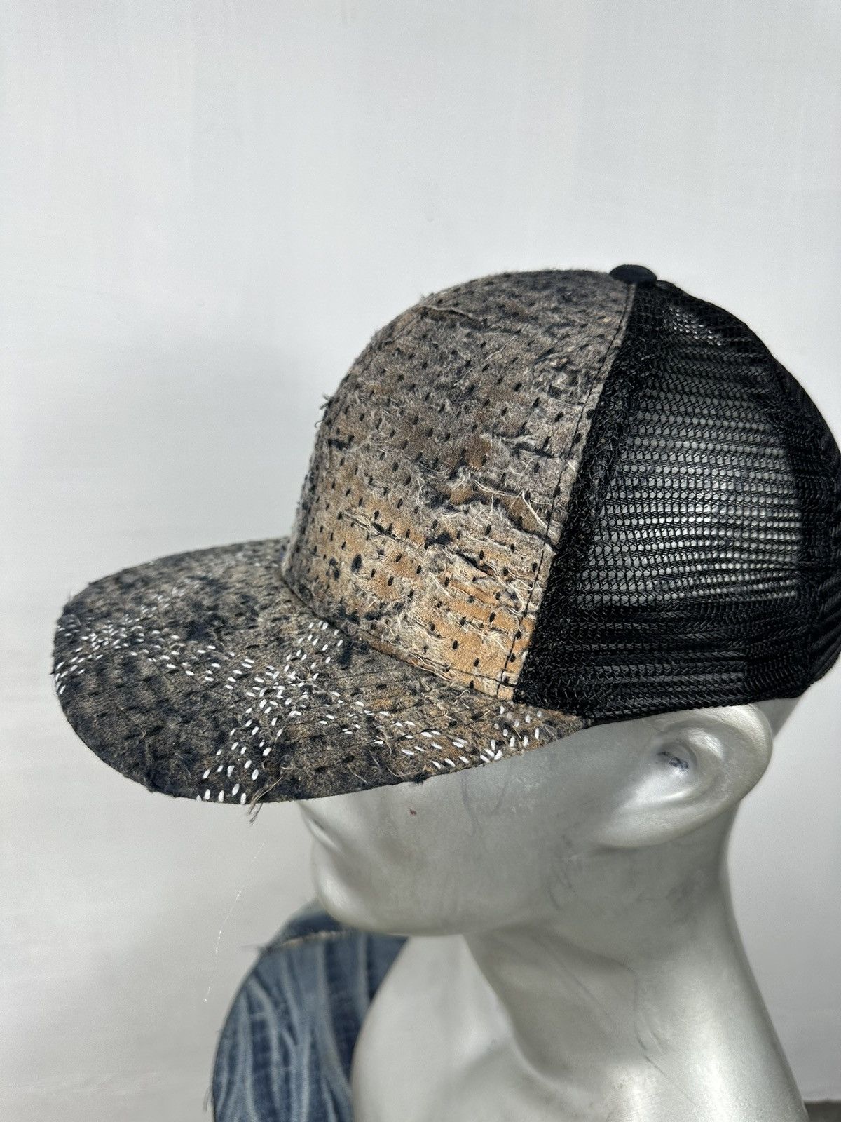 Handmade Custom Made Distressed Patchwork Boro Trucker hats Size ONE SIZE - 11 Thumbnail