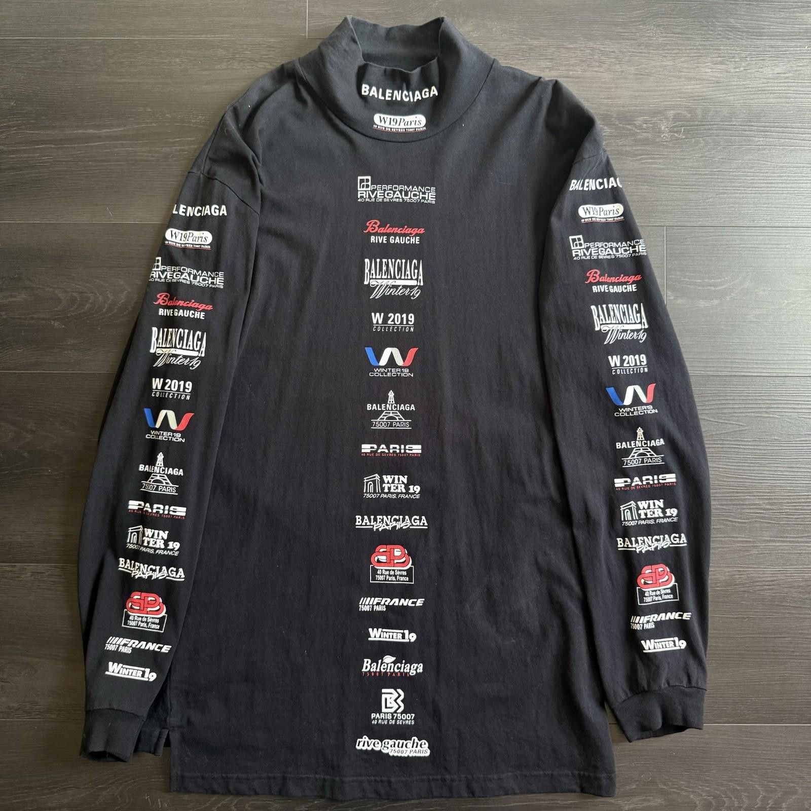 Balenciaga BALENCIAGA MULTI LOGO HI-NECK OVERSIZED LS TEE Size M Black Size US M / EU 48-50 / 2 - 1 Thumbnail
