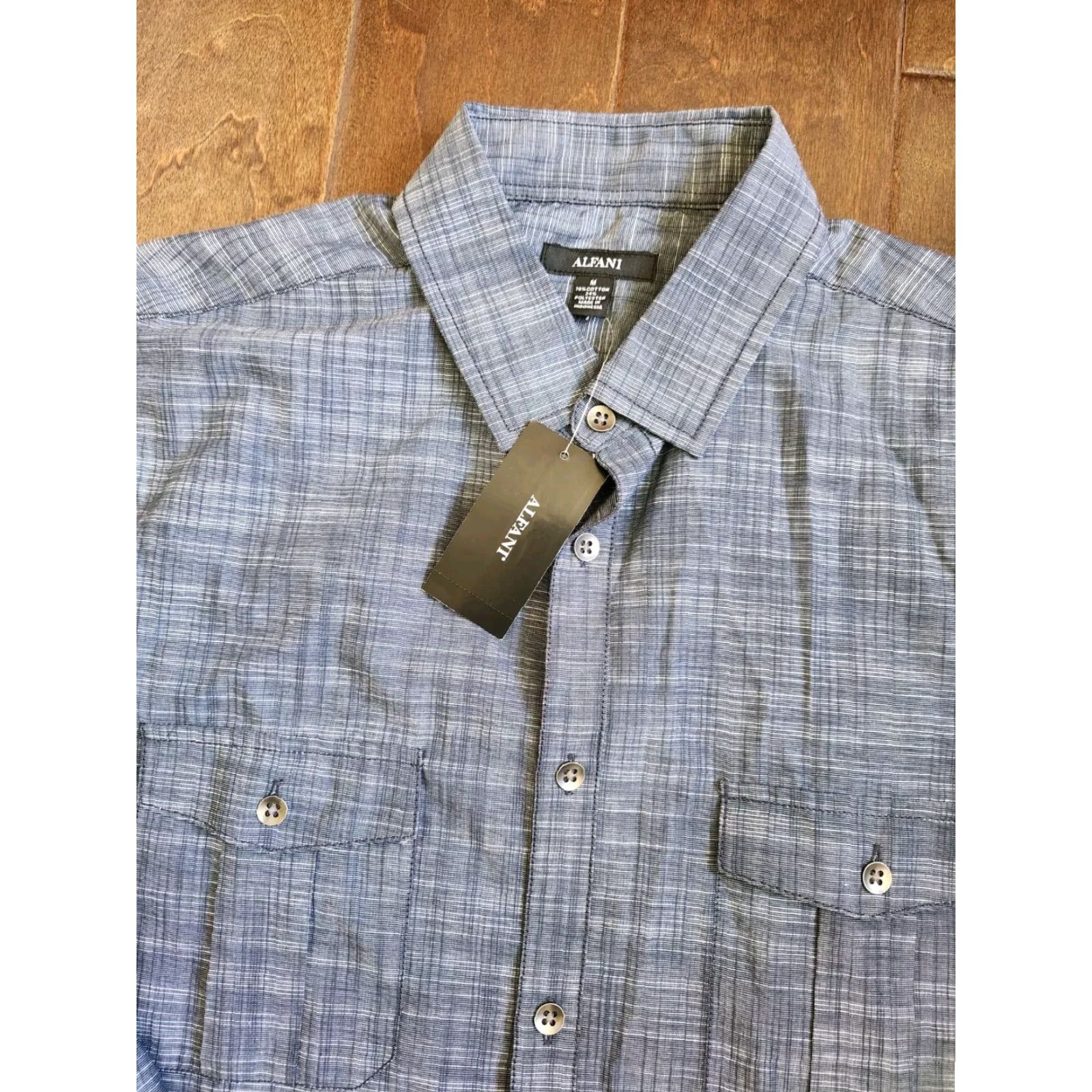 Alfani Alfani Men's Dress Shirt Heather Gray Long Sleeve Button Size 40R - 5 Thumbnail