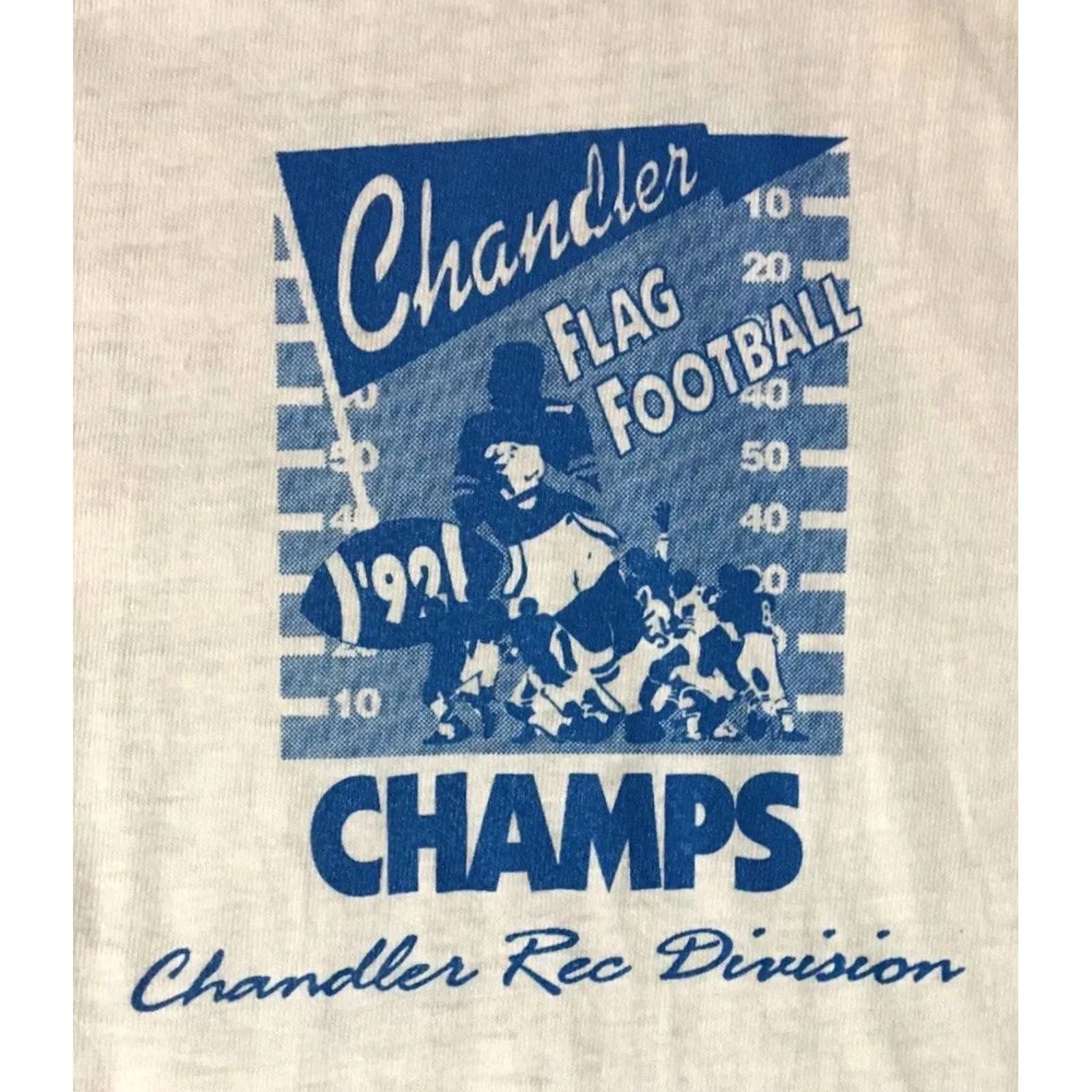 Champion Vintage 90s Chandler Flag Football Champions shirt XL USA Track & Field School PE Grunge 80s Mens White T-Shirt Size US XL / EU 56 / 4 - 4 Thumbnail