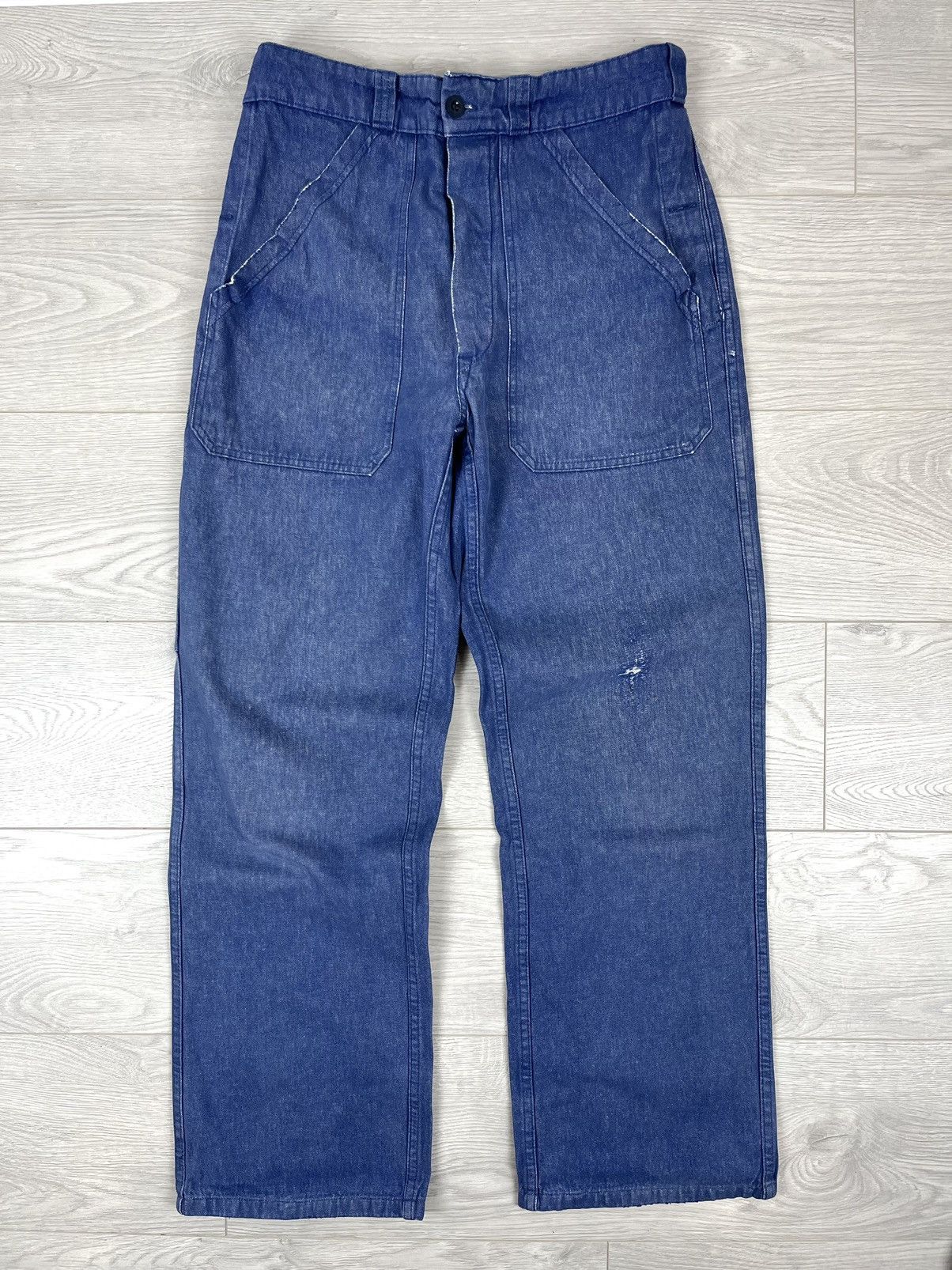 Le Laboureur Le Laboureur Vintage Blue Distressed Fade French Work Pants Size US 31 - 1 Thumbnail