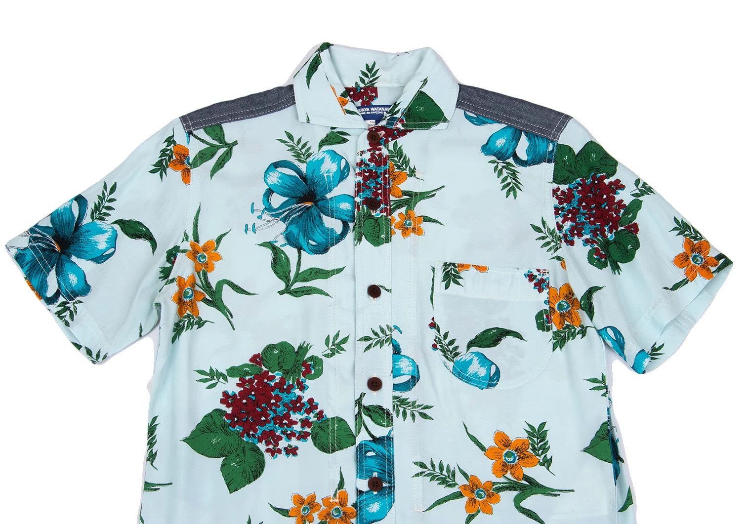Junya Watanabe Floral Print Rayon Short Sleeve Shirt in Light Blue Size US XS / EU 42 / 0 - 2 Thumbnail