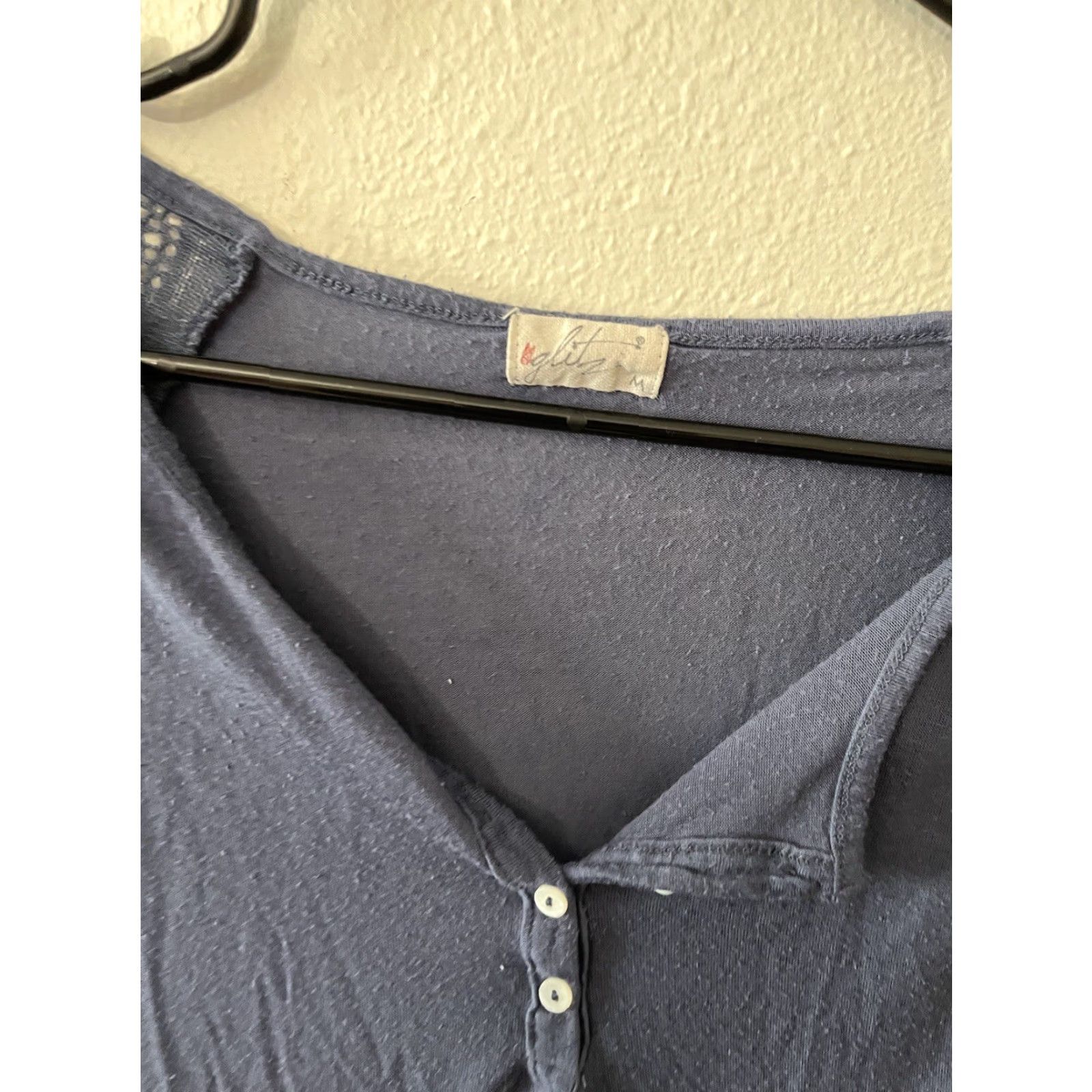 Vintage VINTAGE Glitz Henley Tee Shirt - Women - Medium - Blue - Short Sleeve - Rayon Stretch - Solid - Athleisure - 90s? Size M / US 6-8 / IT 42-44 - 3 Thumbnail