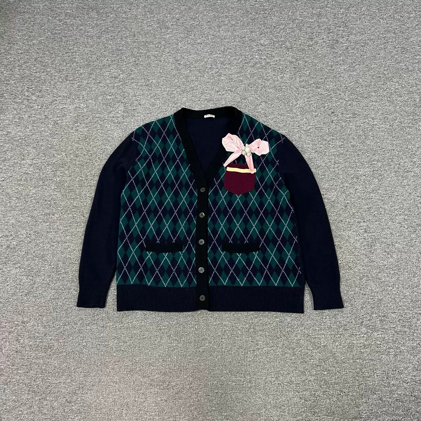 Miu Miu Miu Miu Bow Argyle Knit Cardigan Size S / US 4 / IT 40 - 1 Thumbnail