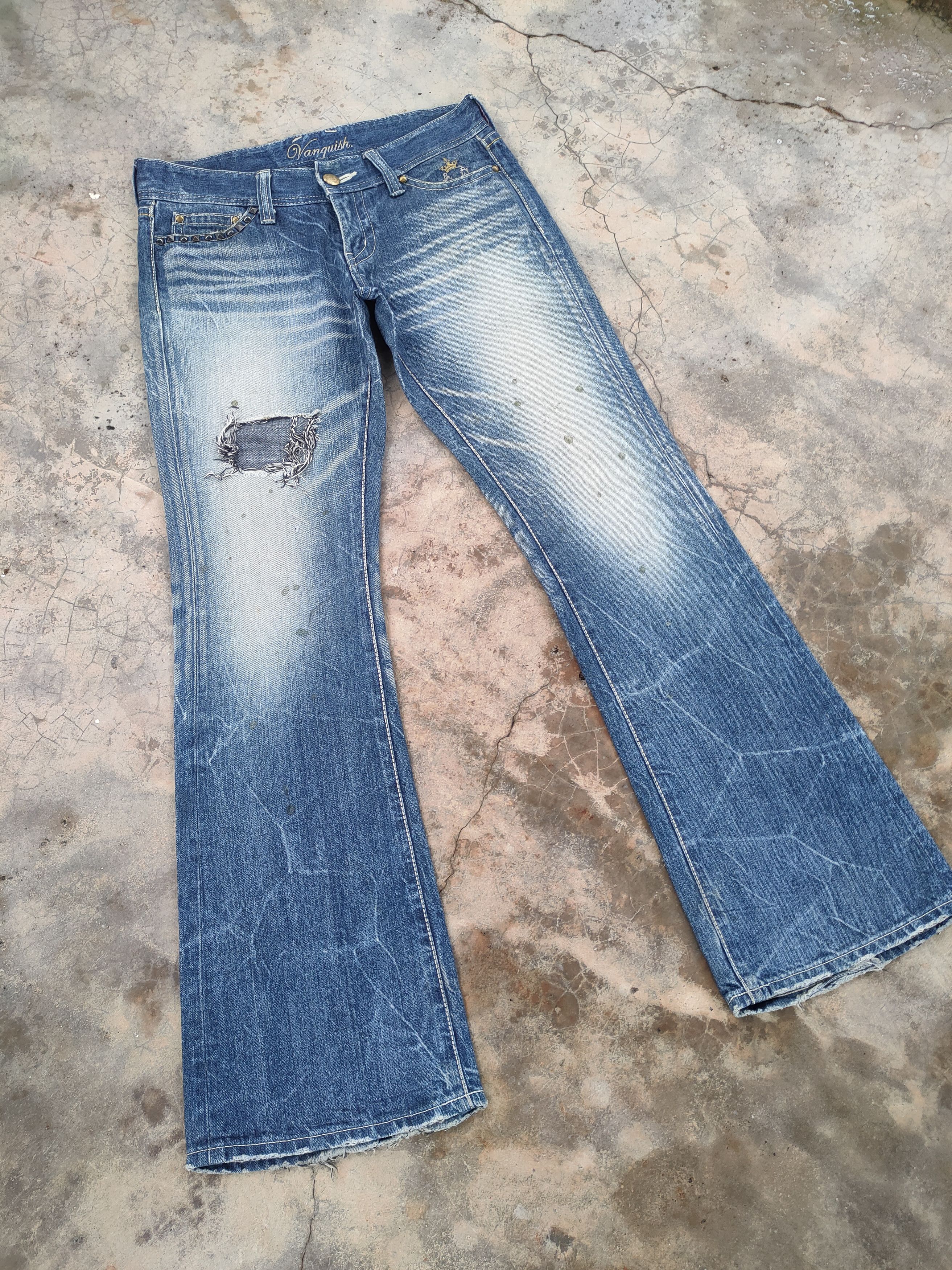 Vanquish VINTAGE VANQUISH FLARE STORM FADED RIPPED DENIM JEANS PANTS Size US 32 / EU 48 - 2 Thumbnail