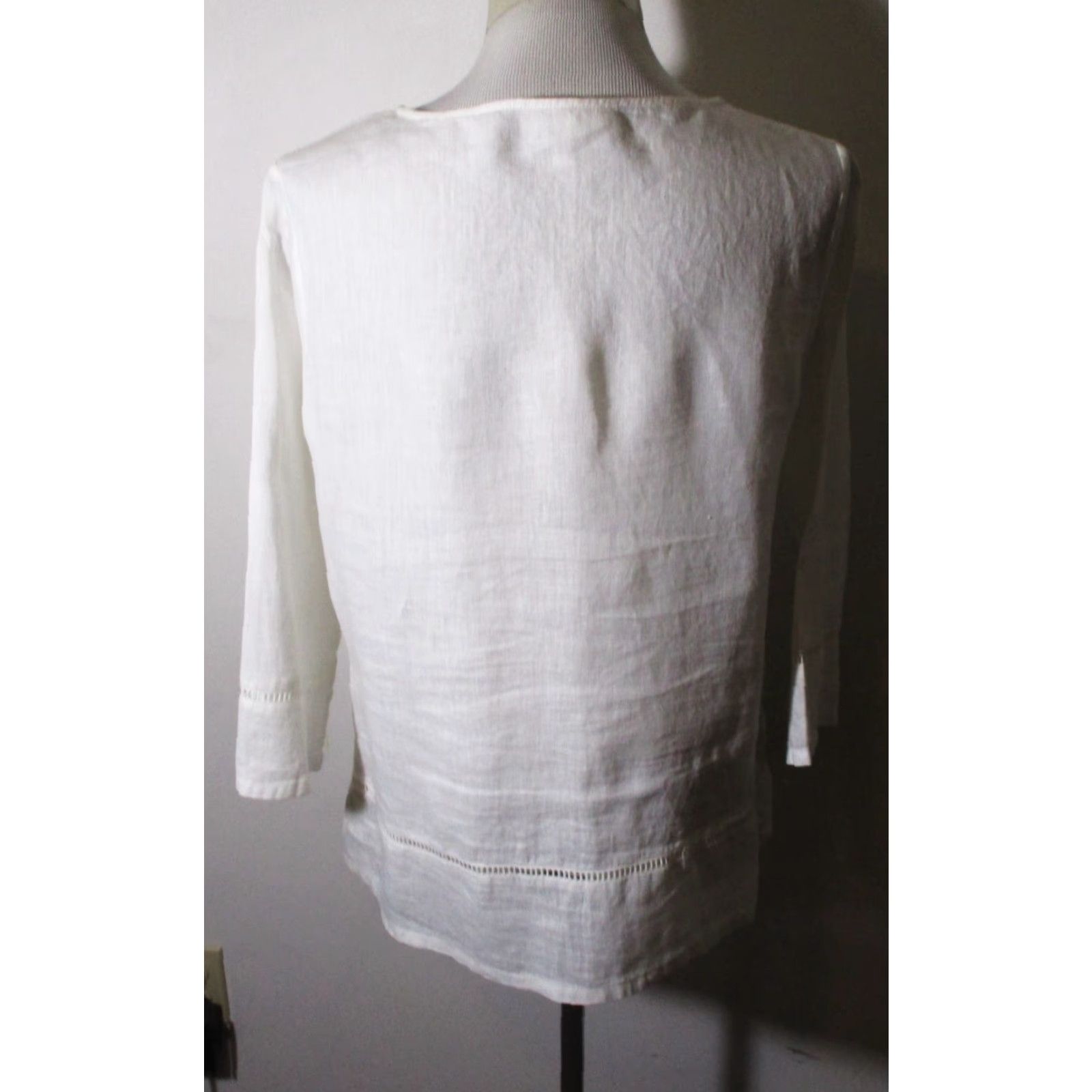 Vintage ARTISANNY White 100% Linen Embroidered Top Size L Shirt Women Adult Top 3/4 Sleeve V-Neck Fall Spring Summer Winter Casual Vintage No N/A Size L / US 10 / IT 46 - 5 Thumbnail
