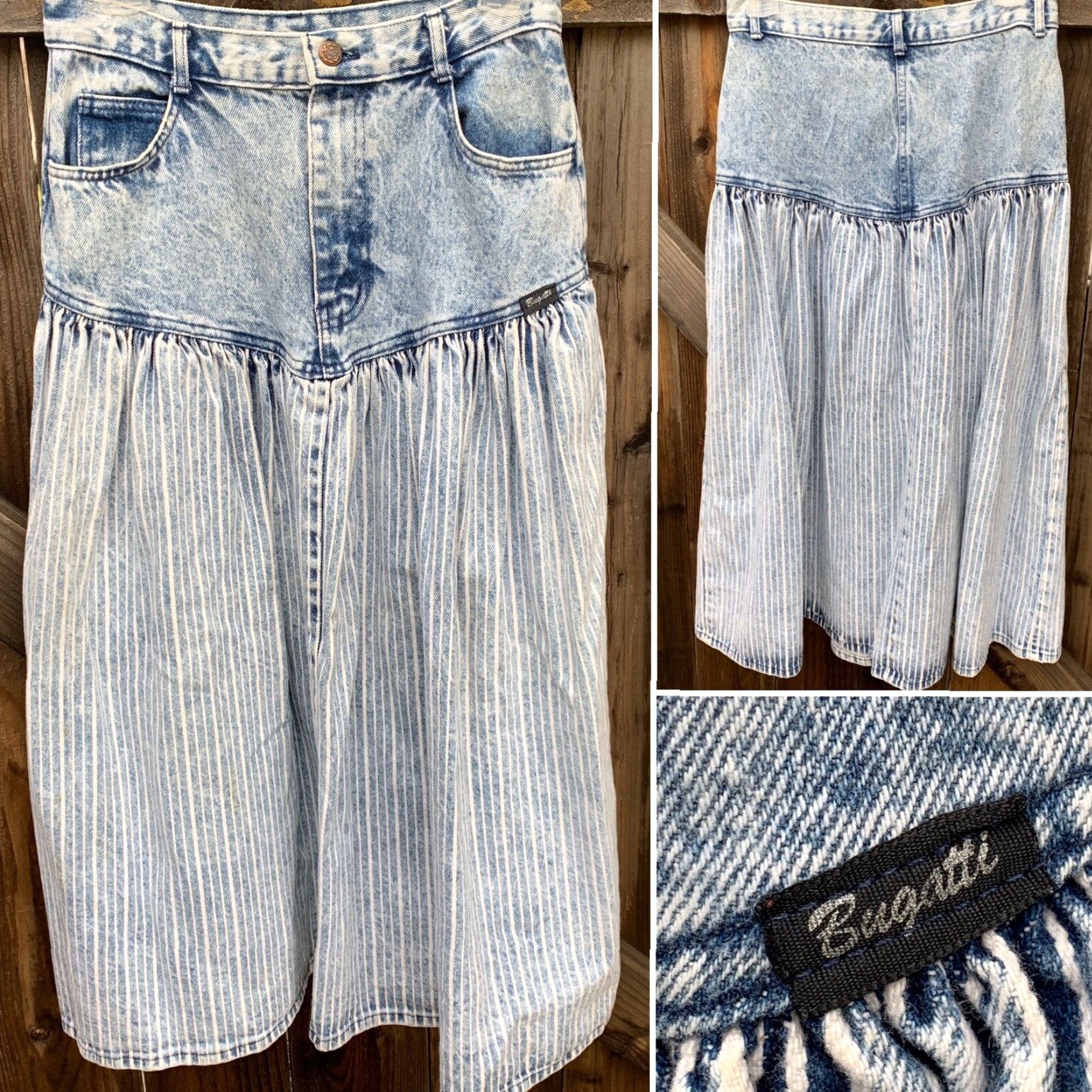 Bugatti VINTAGE Bugatti High Waist Denim Skirt Acid Wash Striped 1980s 28” Waist Blues New Wave Denim Skirt Women? Size 28" / US 6 / IT 42 - 4 Thumbnail