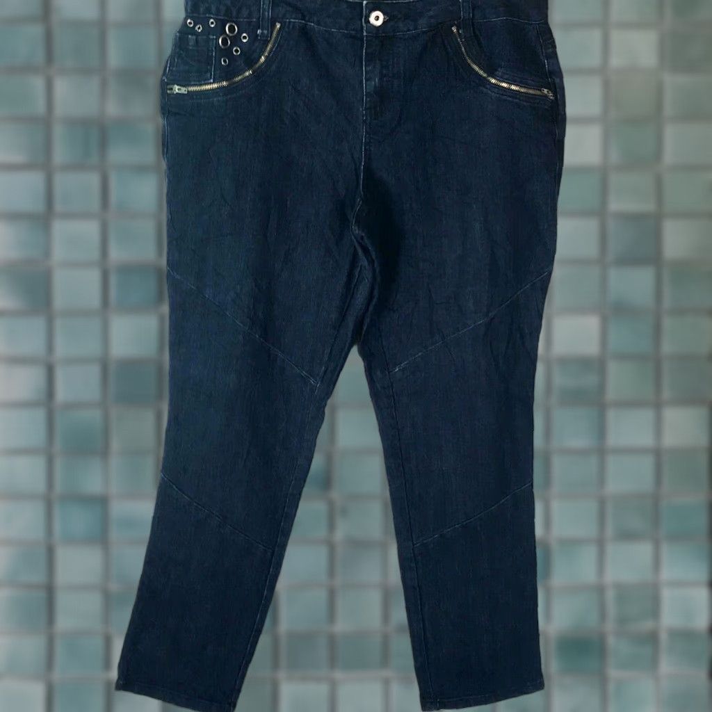 Vintage Ashley Stewart Jeans Womens 14W Blue Denim Studded Pockets Low Rise Casual 5-Pocket Modern Size 36" / US 14 / IT 50 - 1 Thumbnail