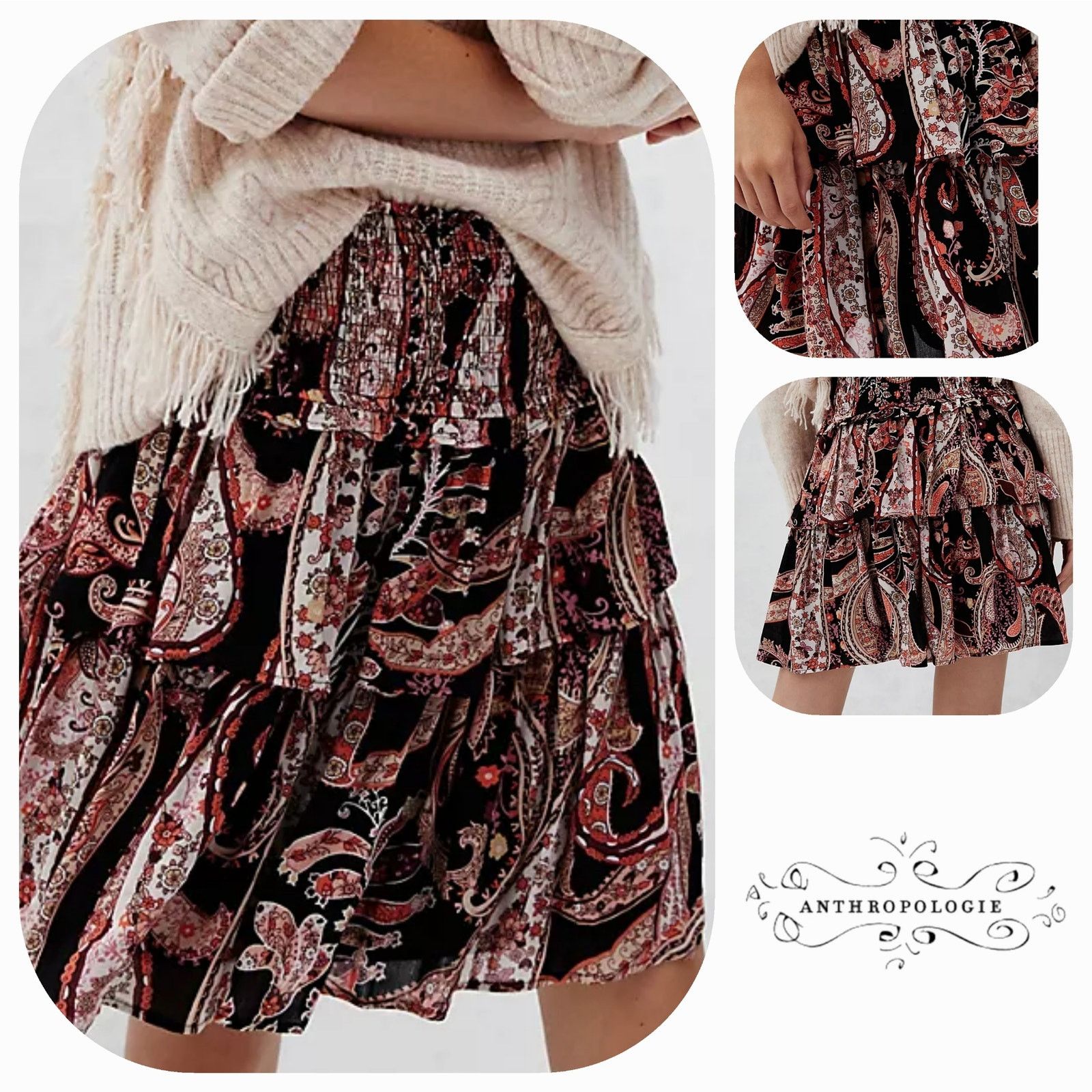 Anthropologie NWT Anthropologie Myla Tiered Mini Skirt Sz. XS [0-2] Wine Size 25" / US 0 / IT 36 - 1 Thumbnail