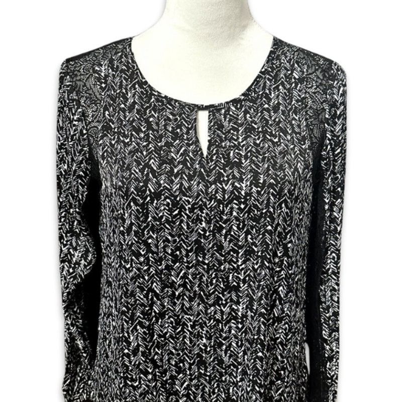 Other Ellen Tracy Blouse Abstract Long Sleeve Sheer Black/White S Size S / US 4 / IT 40 - 2 Thumbnail