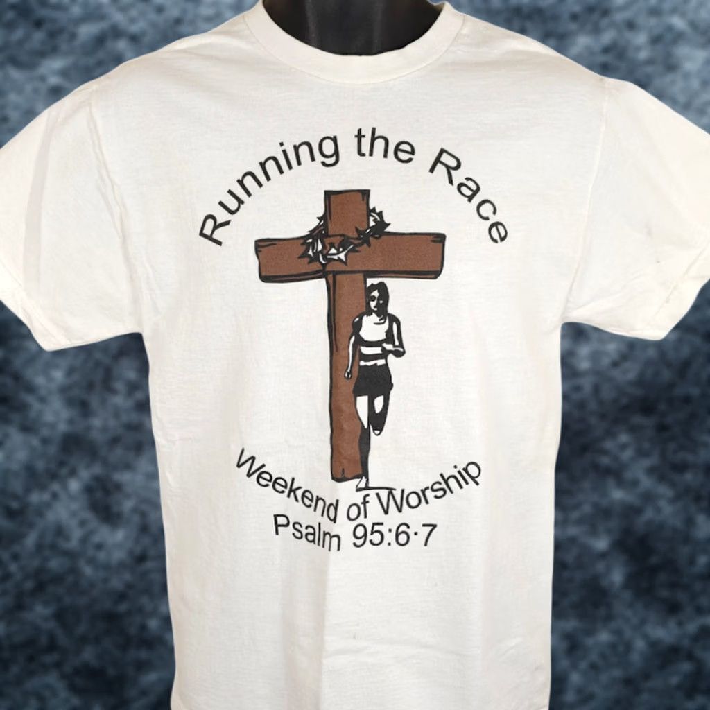 Fruit Of The Loom VINTAGE Christian T Shirt Mens Size Medium White Bible Verse Jesus Tee Running Shirt Size US M / EU 48-50 / 2 - 1 Thumbnail