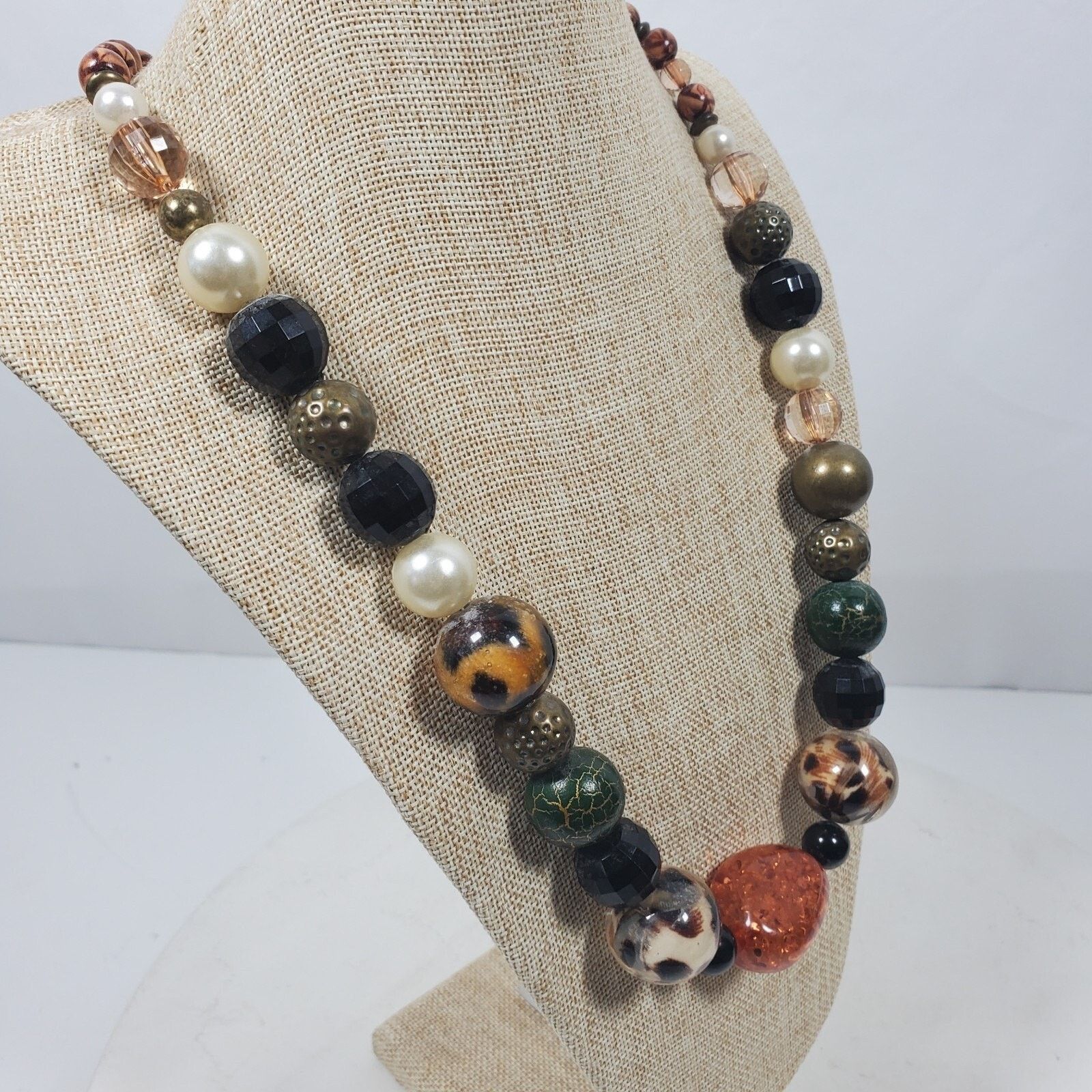 The Unbranded Brand Vintage BOHO Necklace 25" Black Orange Brown Animal Print Size ONE SIZE - 2 Thumbnail