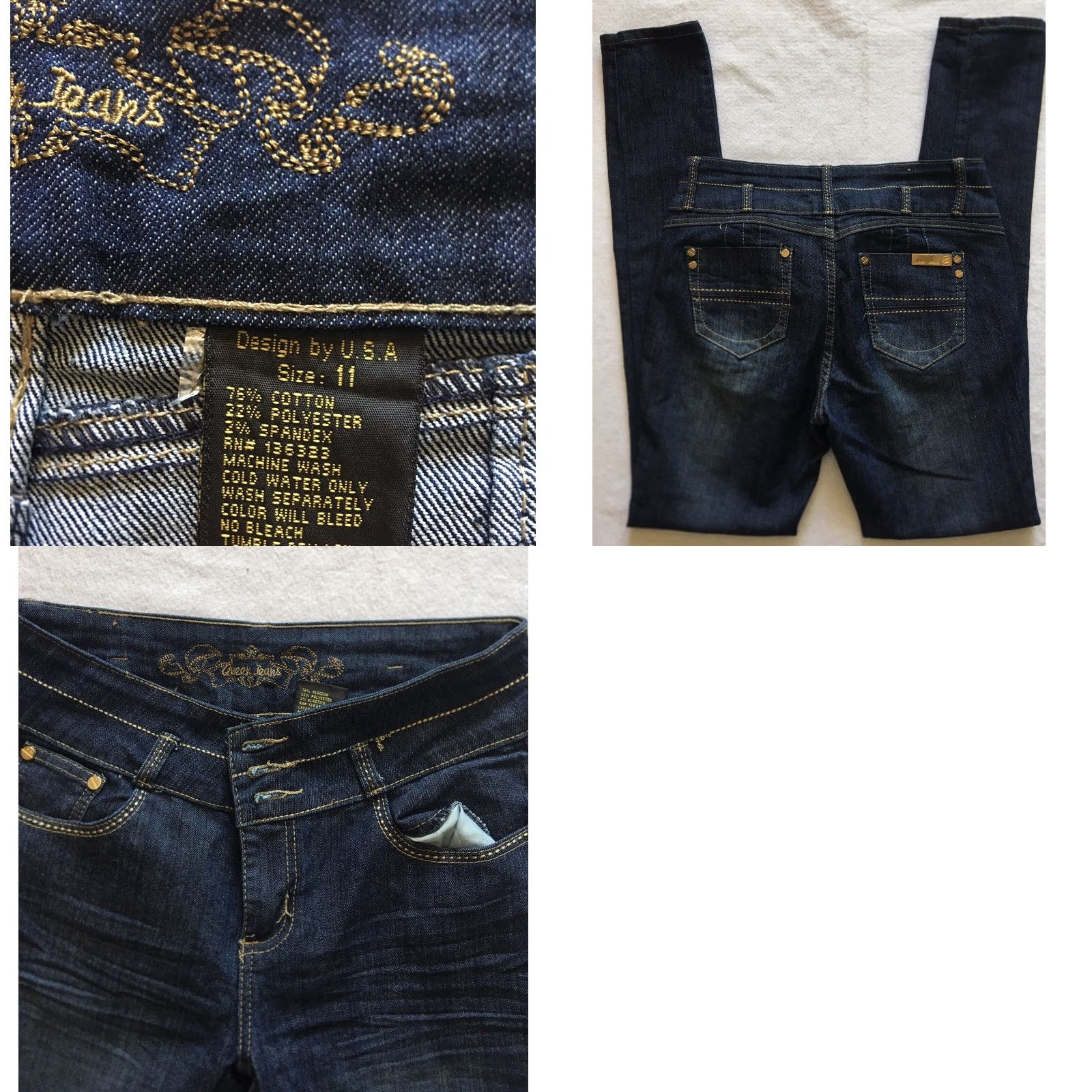 Denime Queen Jeans Women’s Jeans Skinny Women’s Junior Size 11 Dark Wash Blue Stretch Denim Pockets Zip Low Rise Size 32" / US 10 / IT 46 - 8 Thumbnail