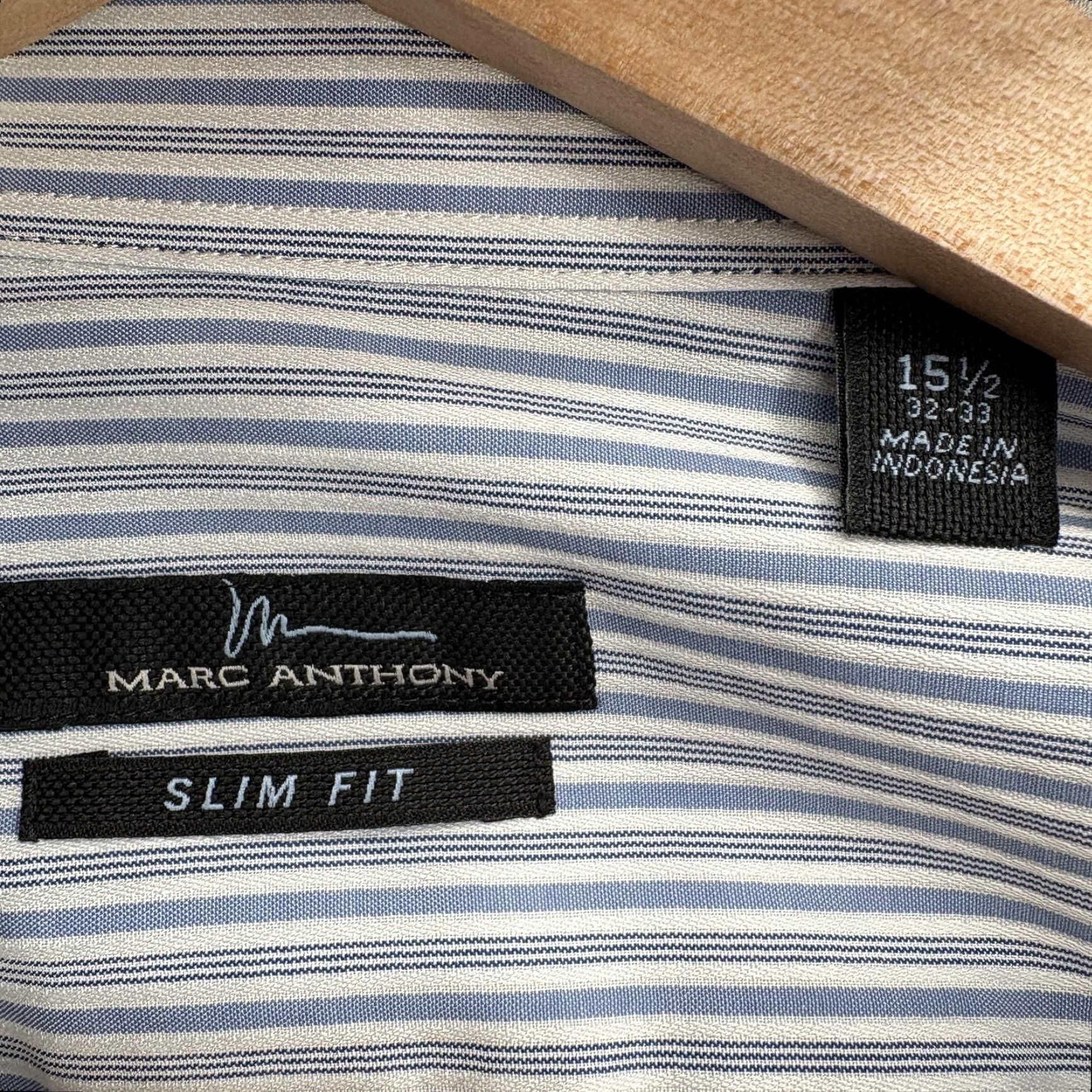 Marcs Marc Anthony Dress Shirt Mens 15.5 Slim 32/33 Blue Stripe Easy Care Business Shirt Mens Size 42R - 4 Thumbnail